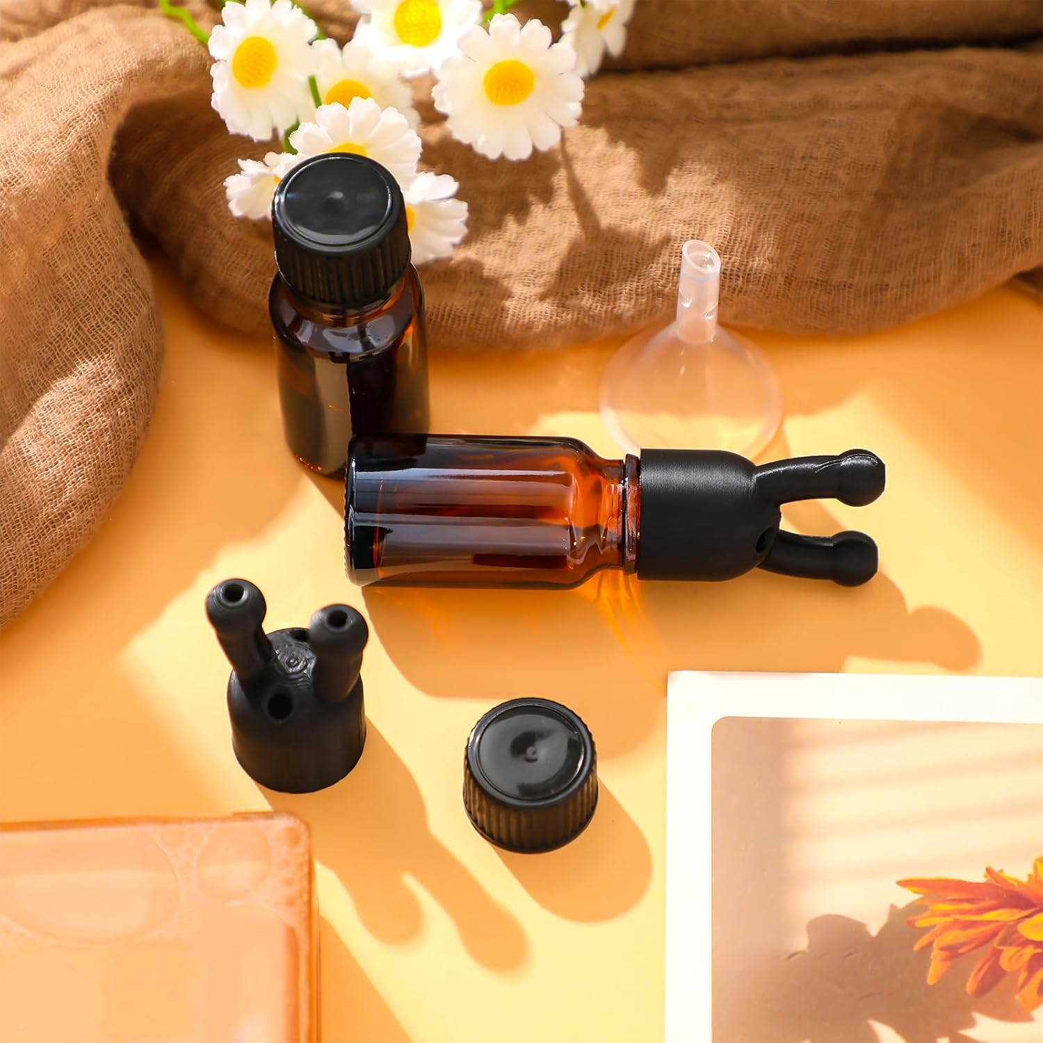 Chunful 2 Pack Essential Oil Inhaler Leakproof Double Hole Aroma Nasal Inhaler Inhaling Cap Mini Perfume Dispenser Bottle for Enhances Aromatherapy Inhalant Adults(Black) - Brown image number 6