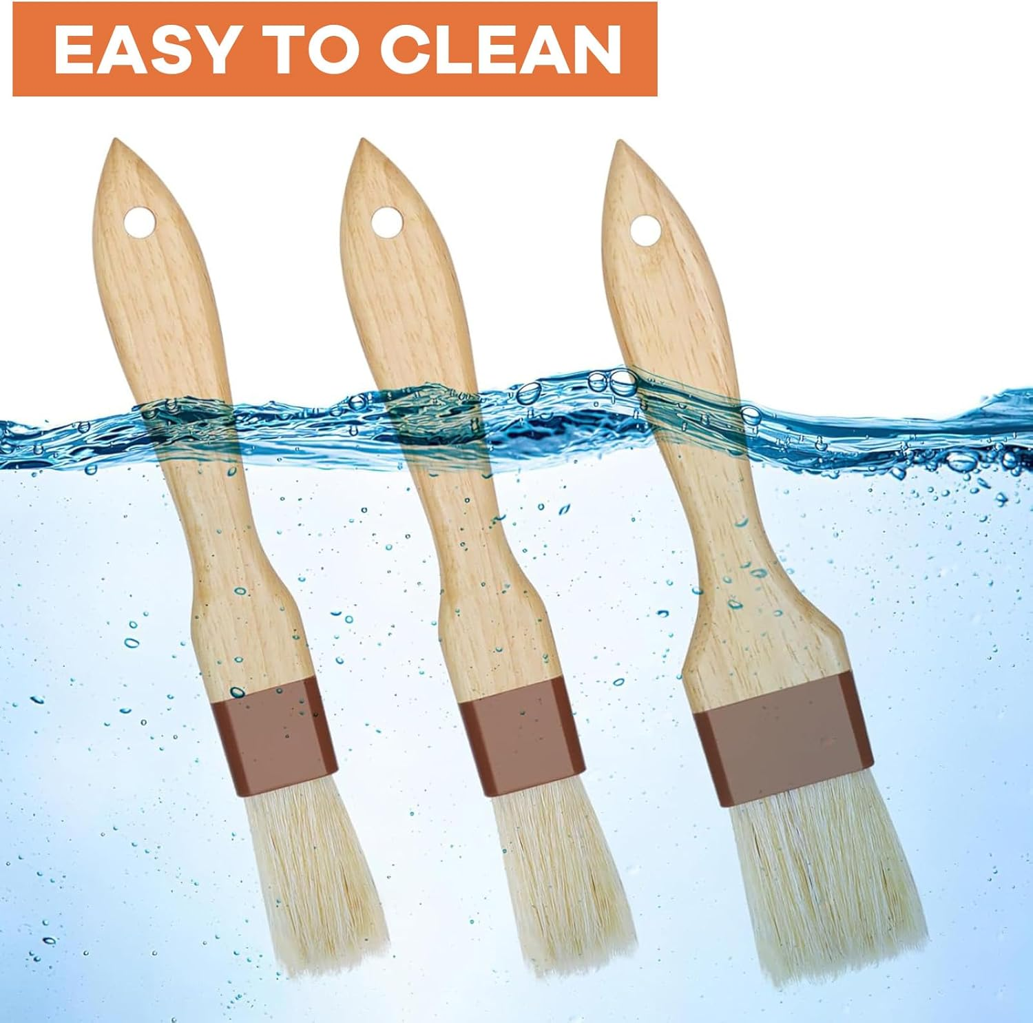 RIKONDA Natural Bristle Pastry Brushes - 3-Piece Set for Cooking, Baking & Grilling | Heat-Resistant Basting Brushes with Beechwood Handle | Sauce, Oil, Butter Brush for BBQ, Marinades