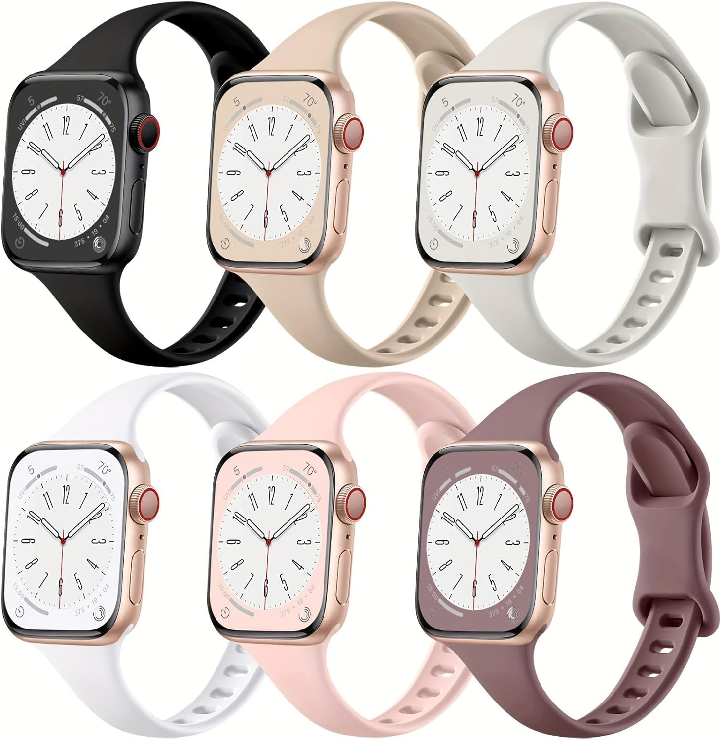 6 Pack Slim Bands Compatible with Apple Watch Band 49Mm 46Mm 45Mm 44Mm 42Mm 41Mm 40Mm 38Mm for Women,Soft Silicone Sport Strap for Iwatch Ultra 3/2/1 SE3/2/1 Series 11 10 9 8 7 6 5 4 3 2 1