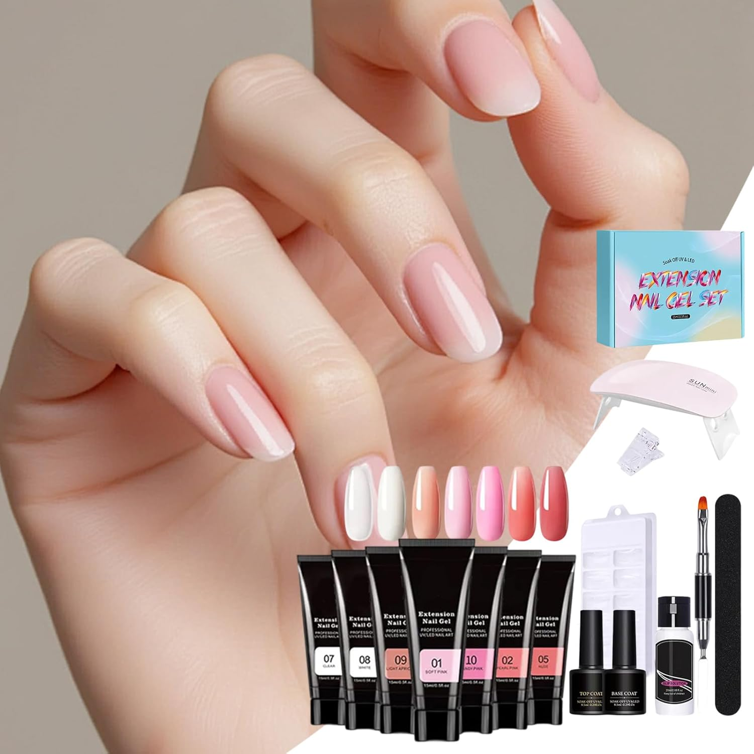 Poly Nail Kit,Gel Set with UV Light Poly Nail Kit | Nude 7 Colors Toenail Art Builder Thickening Solutionfor Women & Beginners image number 2