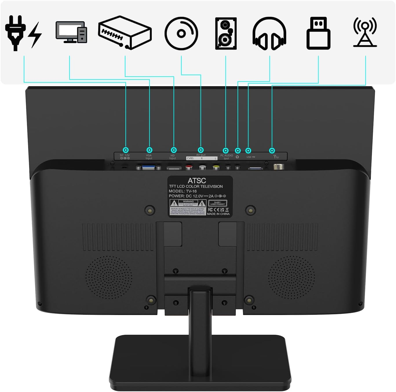 Othoig 15.6 Inch Small Tv,Flat FHD IPS 1080P Screen TV with Antenna and Digital ATSC Tuner,Hdmi/Usb/Vga/Port,12 Volt Car Charger Cable/Ac Power for Kitchen and Caravan image number 3