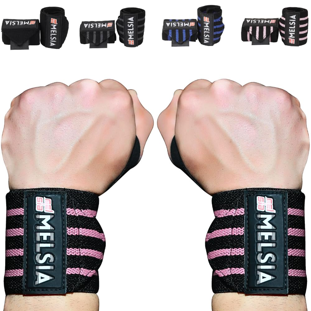 Wrist Wraps Support Brace for Weightlifting, Powerlifting, Bodybuilding & Gym Training, Adjustable Straps with Attached Thumb Loops, Ergonomic Design for Men and Women (Pink Stripes)