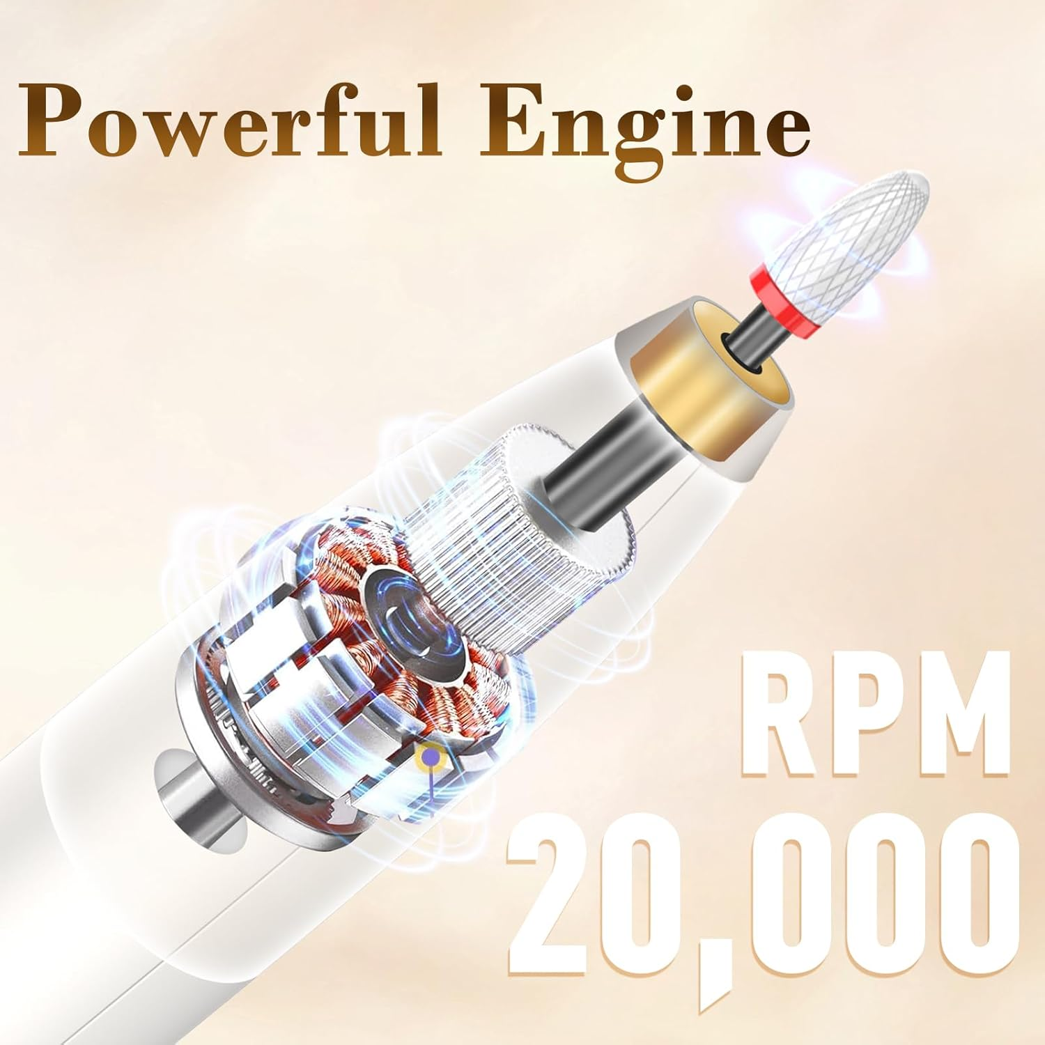 DOCOCO Electric Nail File, Cordless Nail Drill for Manicure and Pedicure, Acrylic Nail Remover Kit, 6 Bits Toe Nail Care Set for Home Salon Polishing, Removing, Trimming image number 3