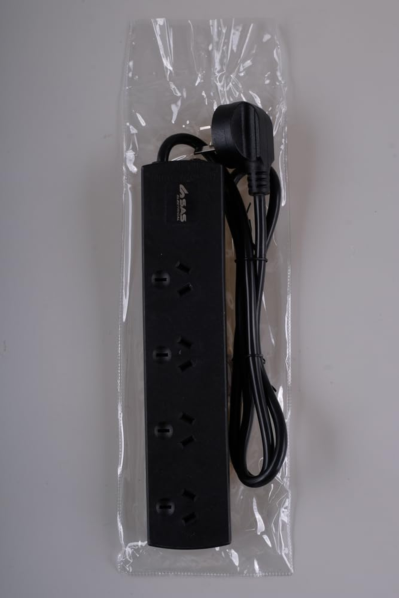 SAS Electrical 240V 10Amp 4 Outlets Power Board with Surge Protection, Black, 1 Meter