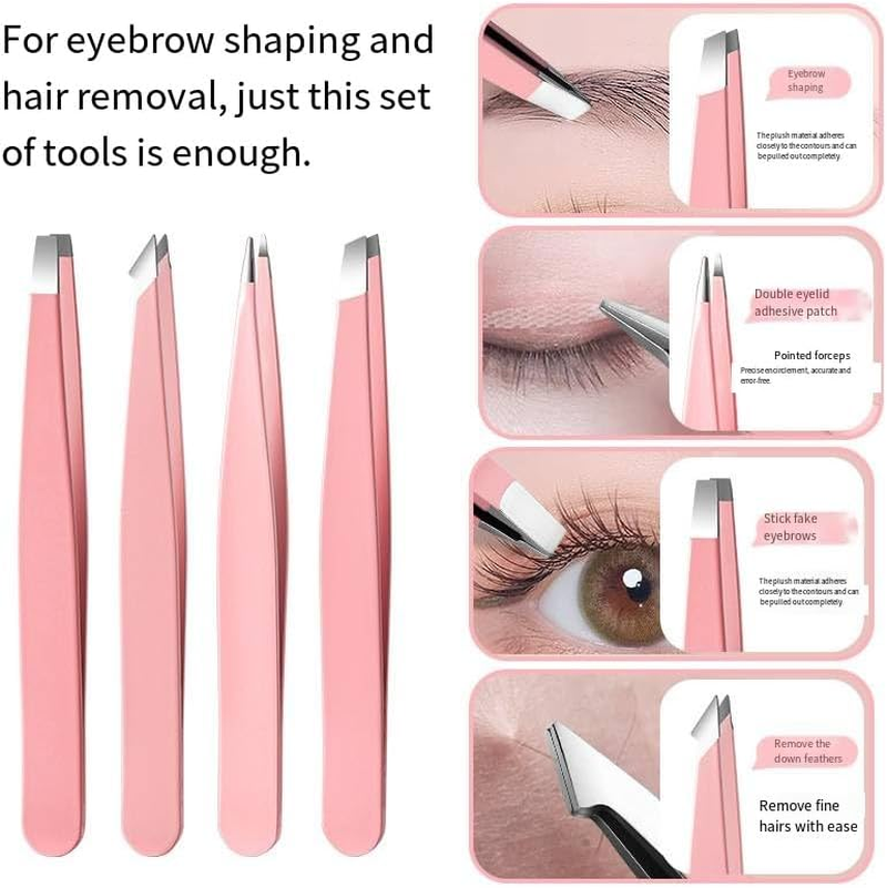HIGHROCK 6Pcs Eyebrow Tweezers Set, Stainless Steel Slant and Pointed Tips, Small Scissors and Brush， Precision Hair Removal Tools image number 3