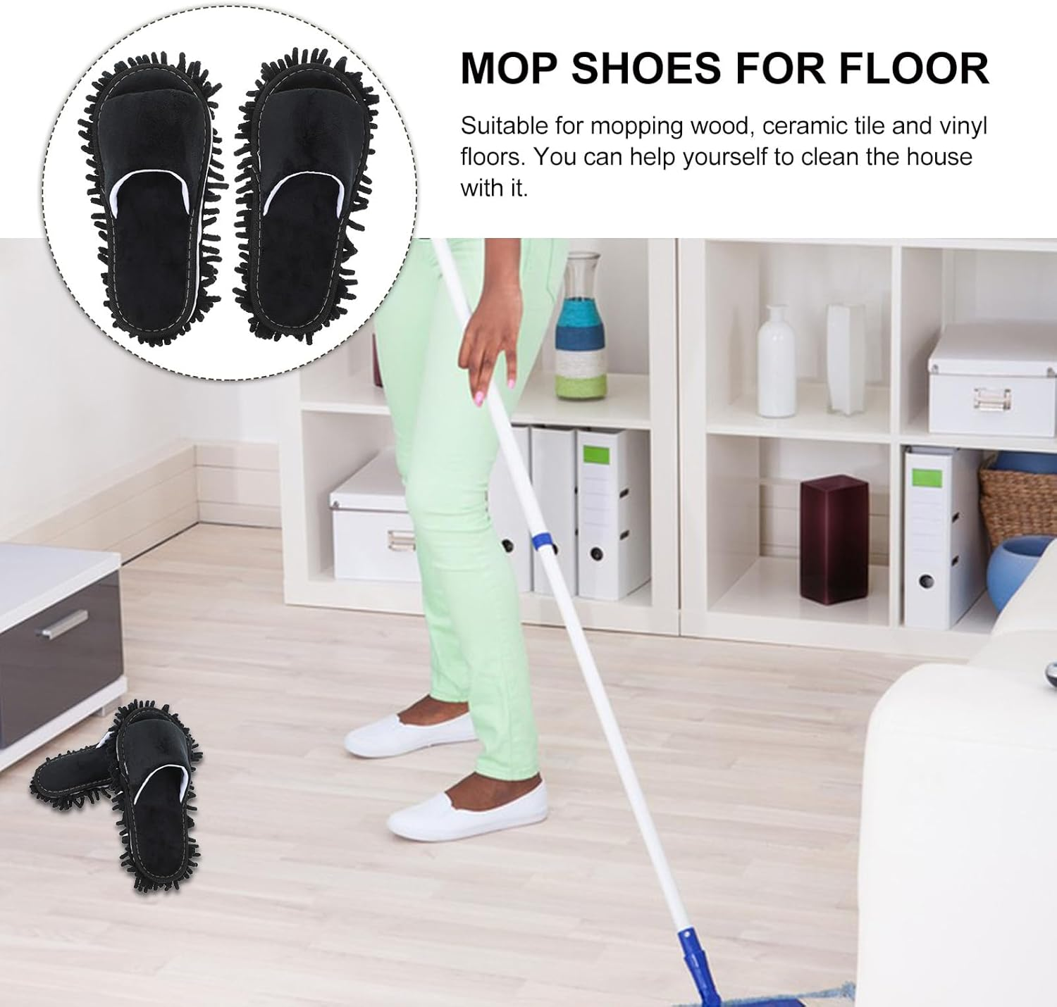 PACKOVE Cleaning Mop Slipper Floor Cleaning Slipper Detachable Mopping Shoes House Dusting Slippers Microfiber Dust Slippers Unisex Dusting for Home (39-42 Shoe Size) image number 3