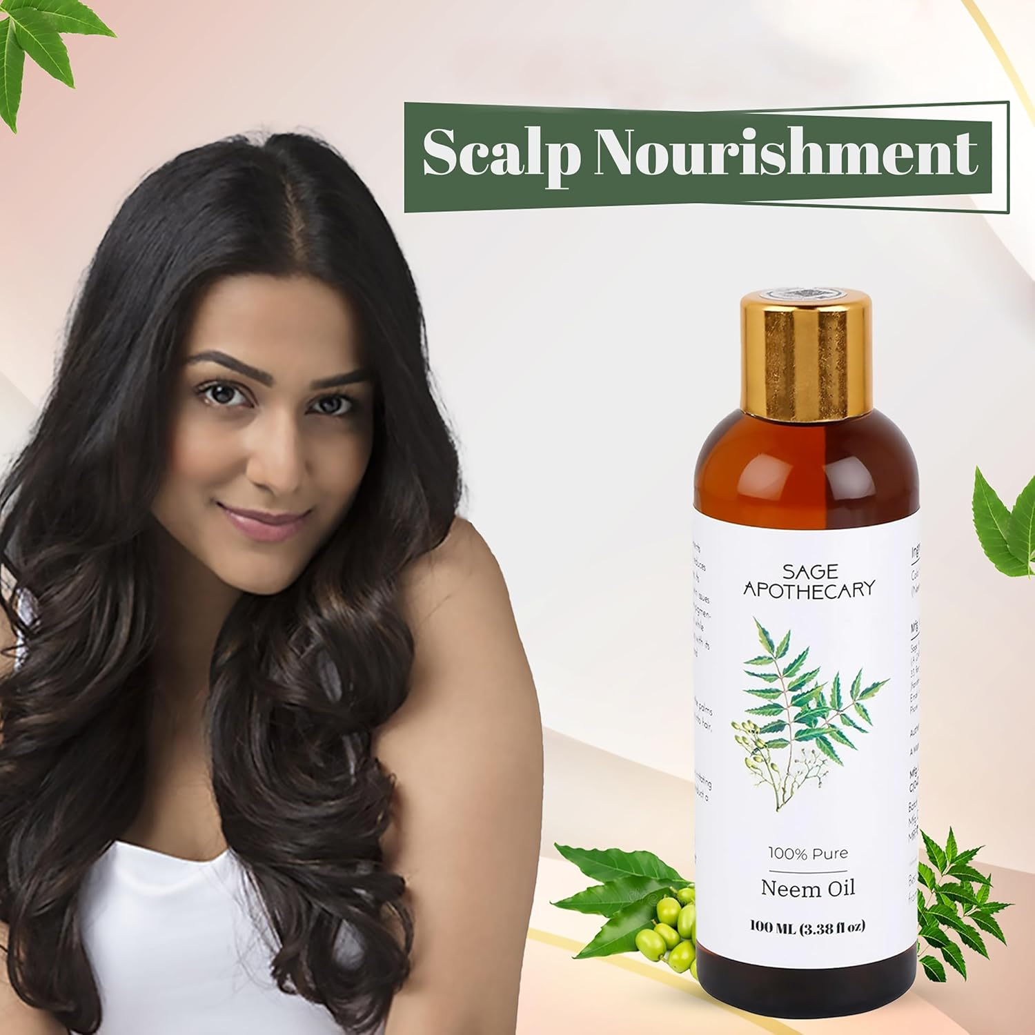 Sage Apothecary 100% Pure & Natural Premium Neem Oil for Hair Growth & Healthy Skin | Healing Dry & Damaged Hair | Pack of 100ML image number 2
