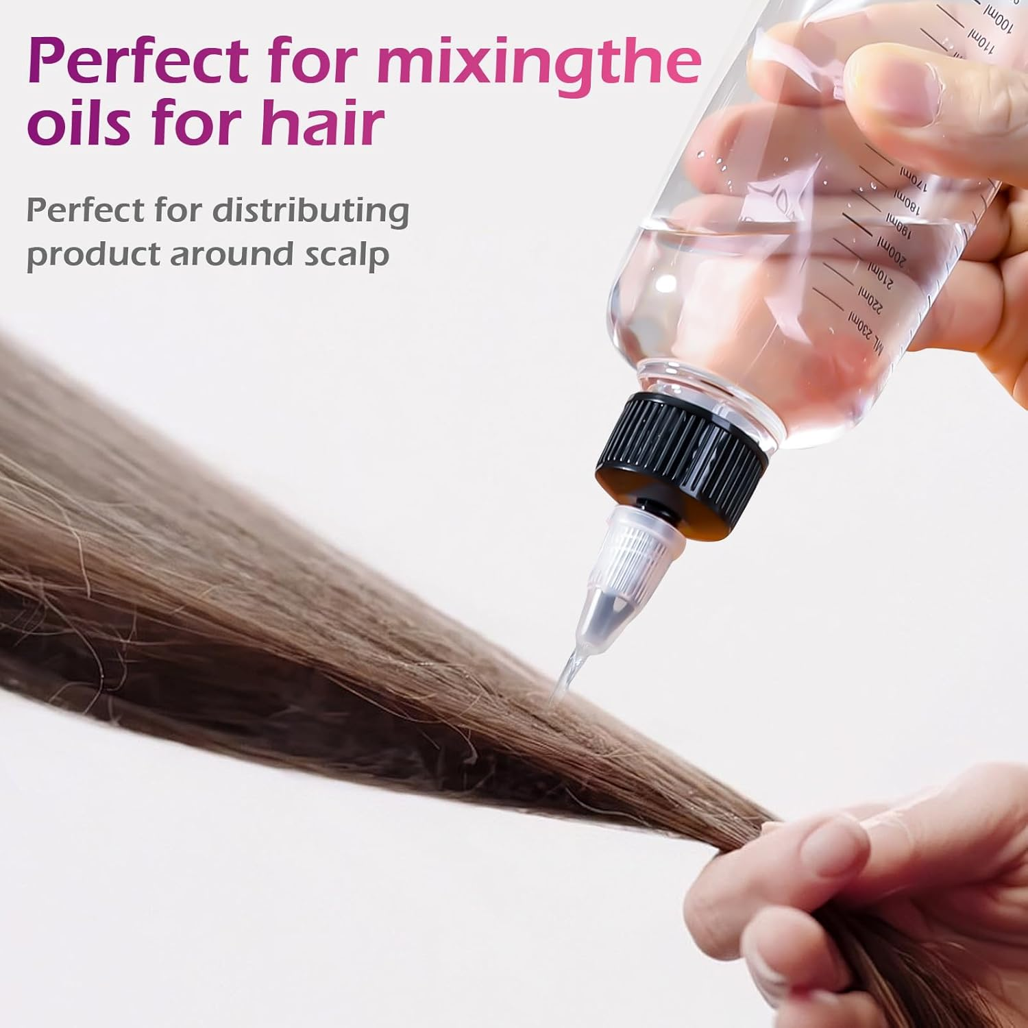 EXEXIUO 2Pcs Applicator Bottle for Hair 8.5Oz Empty Squeeze Hair Oiling Bottle Plastic Hair Color Dispenser Container for Scalp Root Dye Container with Clear Graduated Scale Twist-On Top Tip Cap image number 5