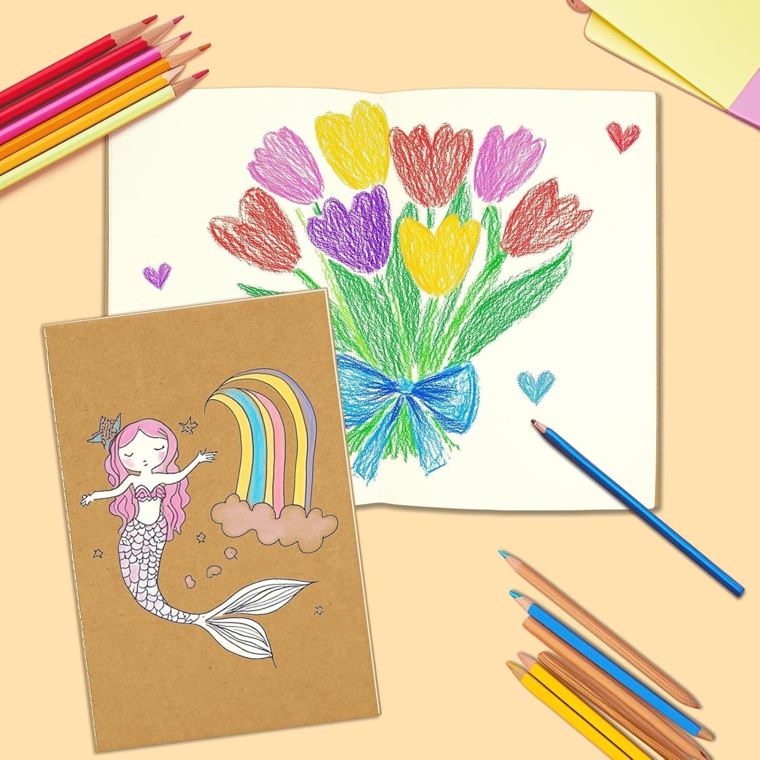 24 Pack Blank Notebook A5, 60 Pages(30 Sheets) Kraft Notebooks Unlined Journals Bulk Sketchbook Multipack for Kids Students Classroom Writing Drawing Office Back to School Gift, 21.5X14Cm（Brown） image number 5