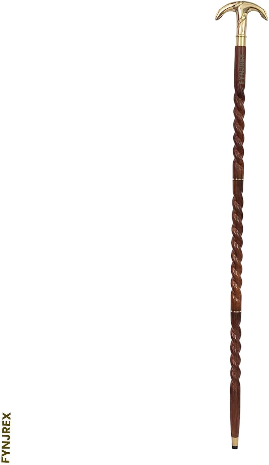 HANDMADE VINTAGE ART Walking Stick Wood & Metal Mens Walking Canes Spindle Shaft Wooden with Brass Anchor Handle Brown