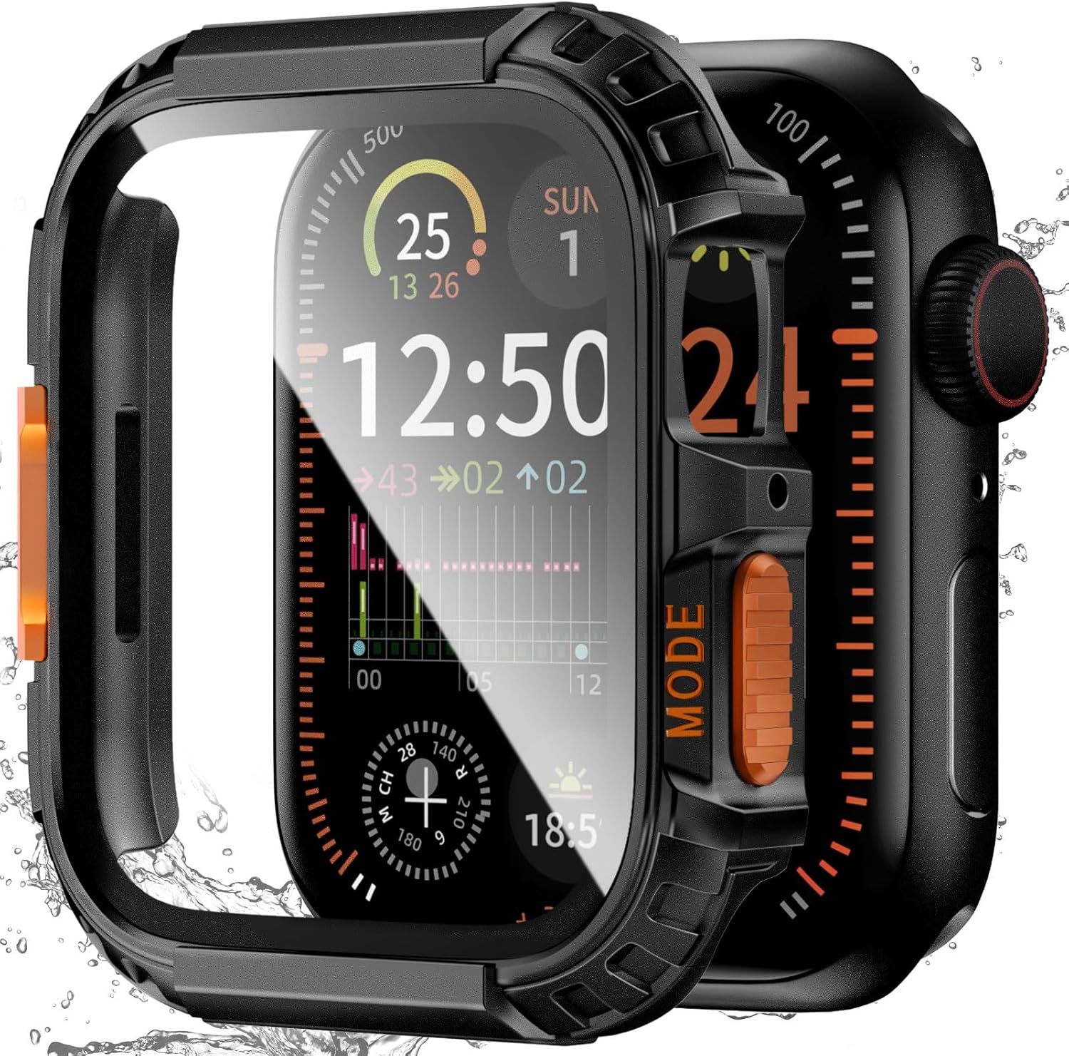 Zumyzu Rugged Waterproof Case for Apple Watch 44Mm Series 6 5 4 SE with Tempered Glass Screen Protector, Hard PC Bumper Protective Cover for Iwatch 44Mm Black Gray image number 5