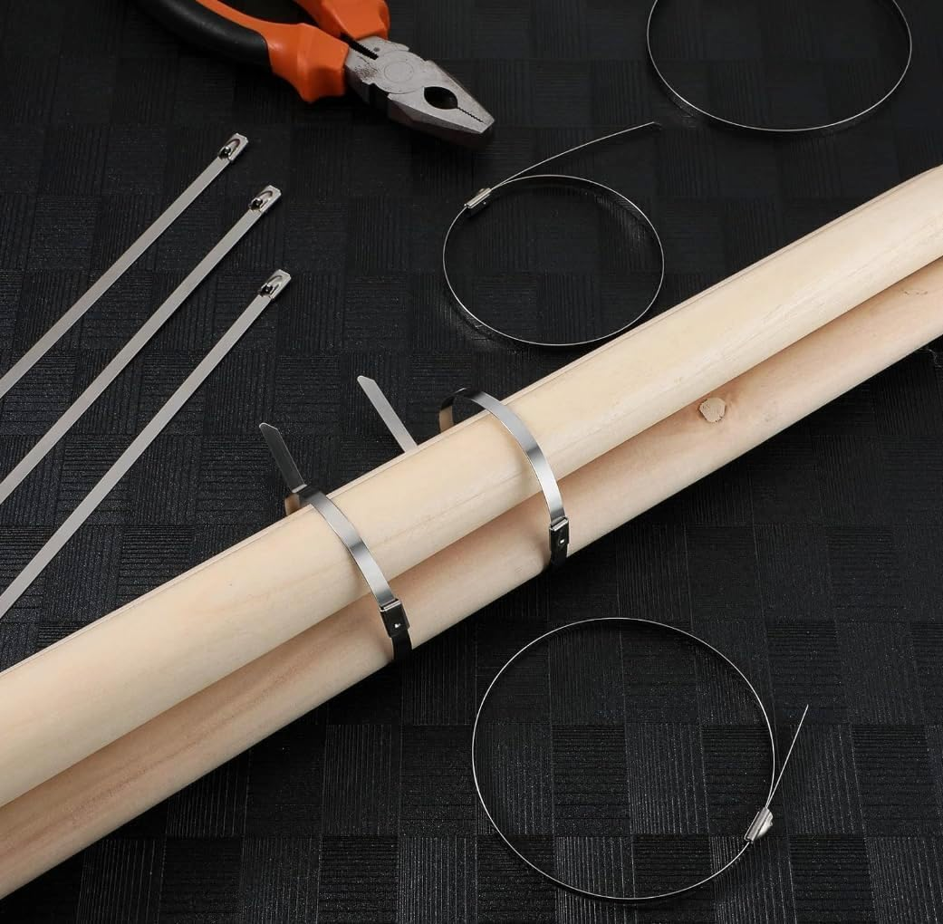 Goethe Garden Heavy Duty Metal Zip Ties (With Tie Cutter) 4 Size of 11.8 Inch 9.8 Inch 7.8 Inch 6Inch Multi-Purpose Cable Ties, Suitable for Fixing Fences, Pipes, Etc. Outdoor. image number 2