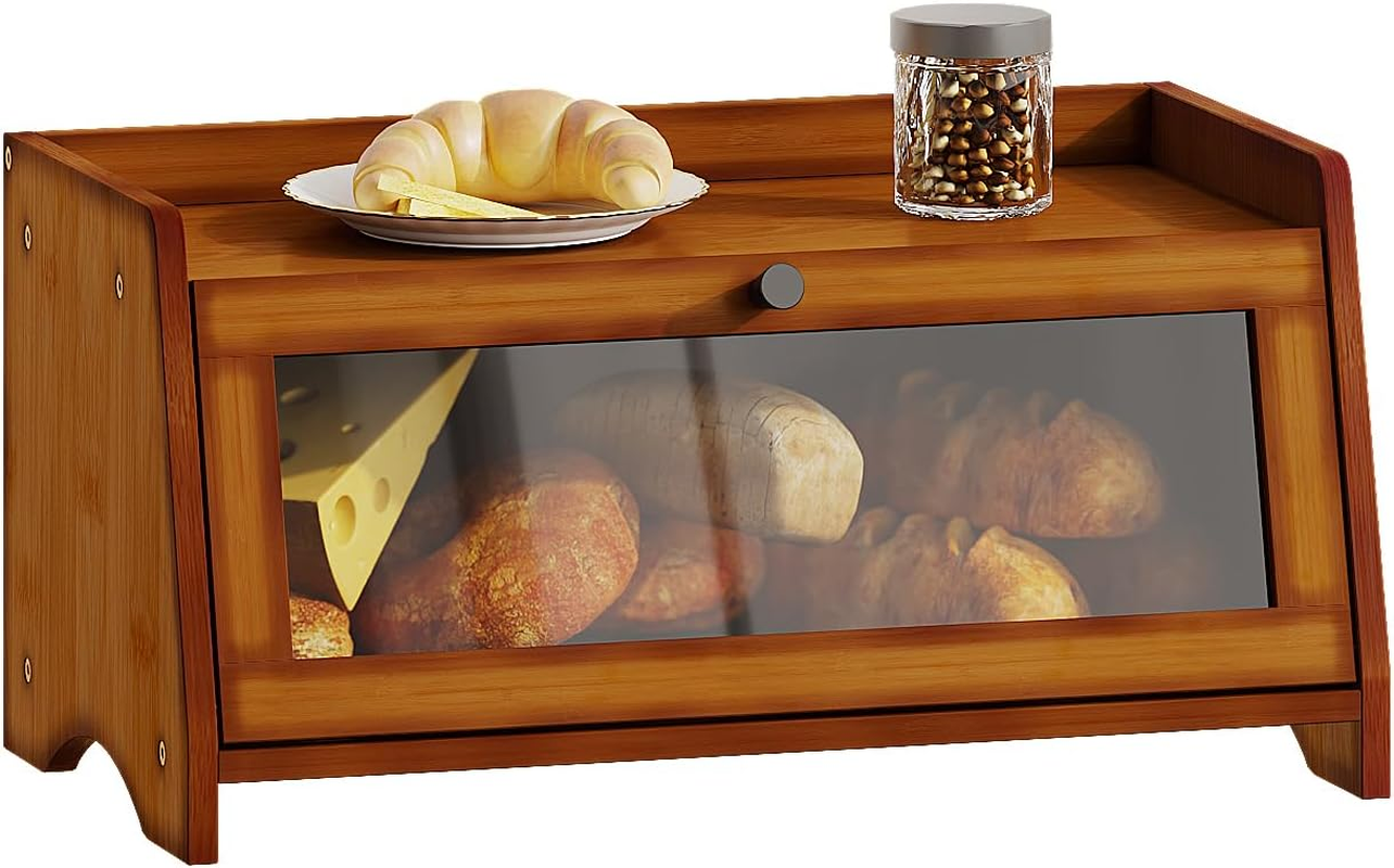 BAMBANG Bread Box for Kitchen Countertop, Extra Large Bamboo Bread Storage Container for Homemade Bread, Double Layer Sourdough Breadox, Bread Bin Organizer for Counter Cabinet Pantry, Brown