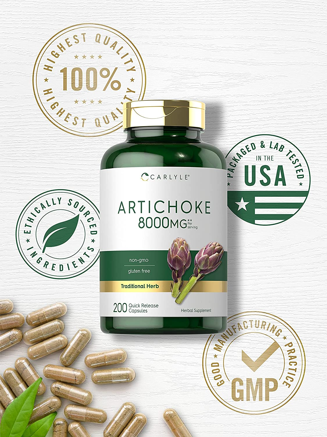 Artichoke Extract Capsules 8000Mg | 200 Count | Non-Gmo, Gluten Free Supplement | by Carlyle image number 5