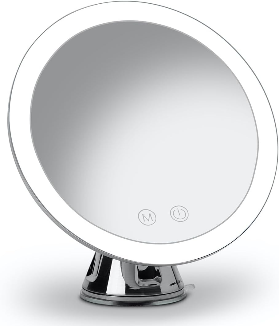 Fancii LED Lighted 10X Magnifying Makeup Mirror, Rechargeable - 3 Dimmable Tri-Color Light Settings, Suction Mount, 20 Cm Wide, Rose Gold Metallic - Lana (Chrome) image number 5