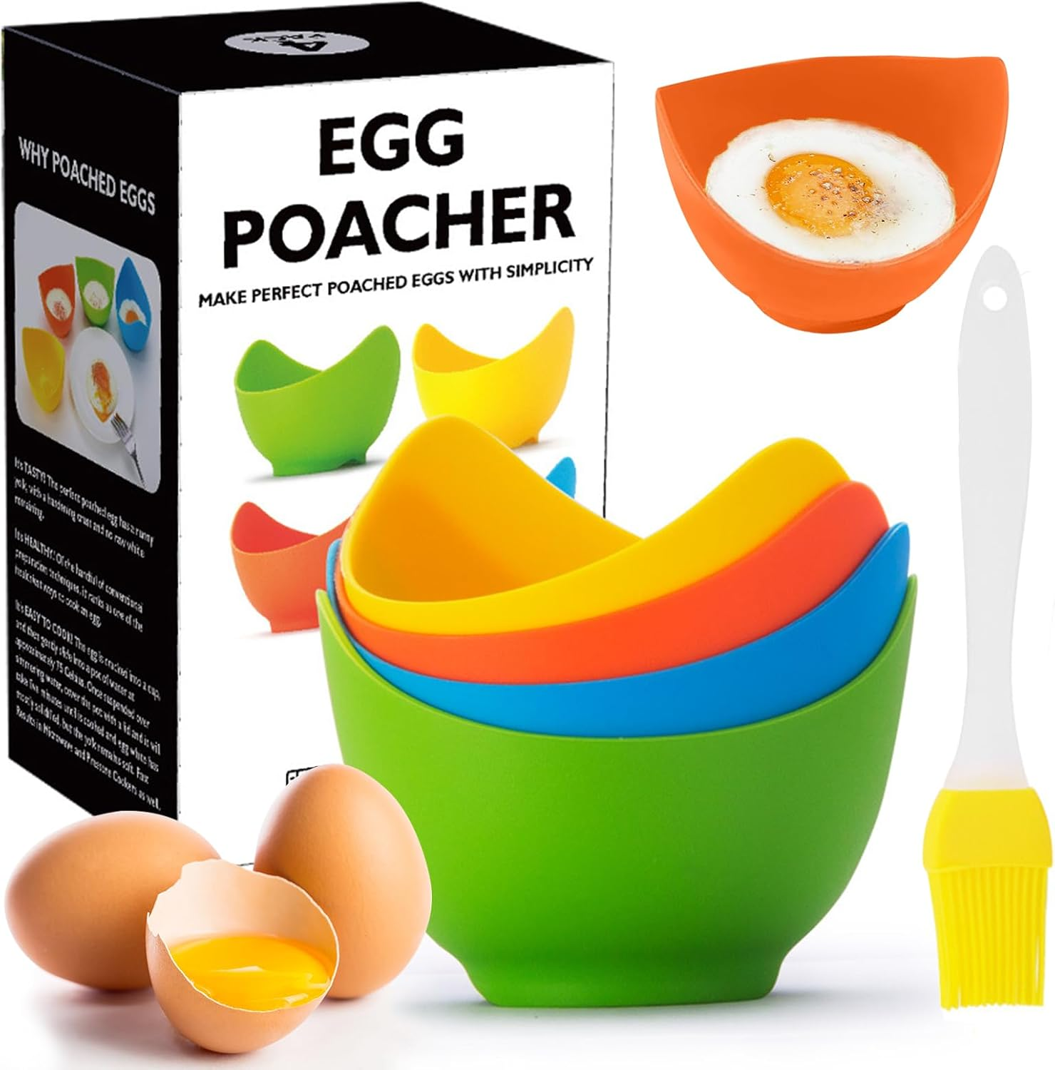 Egg Ring for Frying and English Muffin - round Shaper Mold with Anti-Scald Handle - Stainless Steel Non-Stick Cooker Ring - 4 Pack (Oil Brush Included)