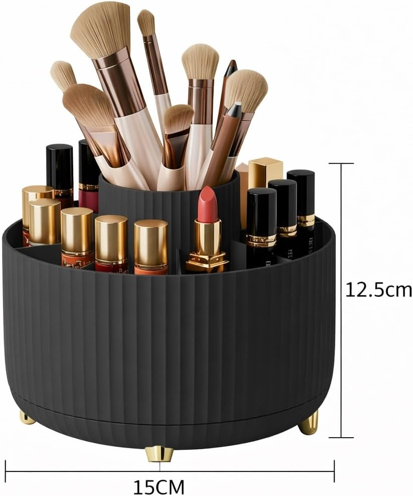Spinning Makeup Brush Holder, 360&deg; Rotating Makeup Brush Organizer with 5 Slots, Large Capacity Cosmetic Storage Cup for Makeup Brushes, Lipsticks, Nail Polish, Bathroom Vanity Organizer(Black) image number 1