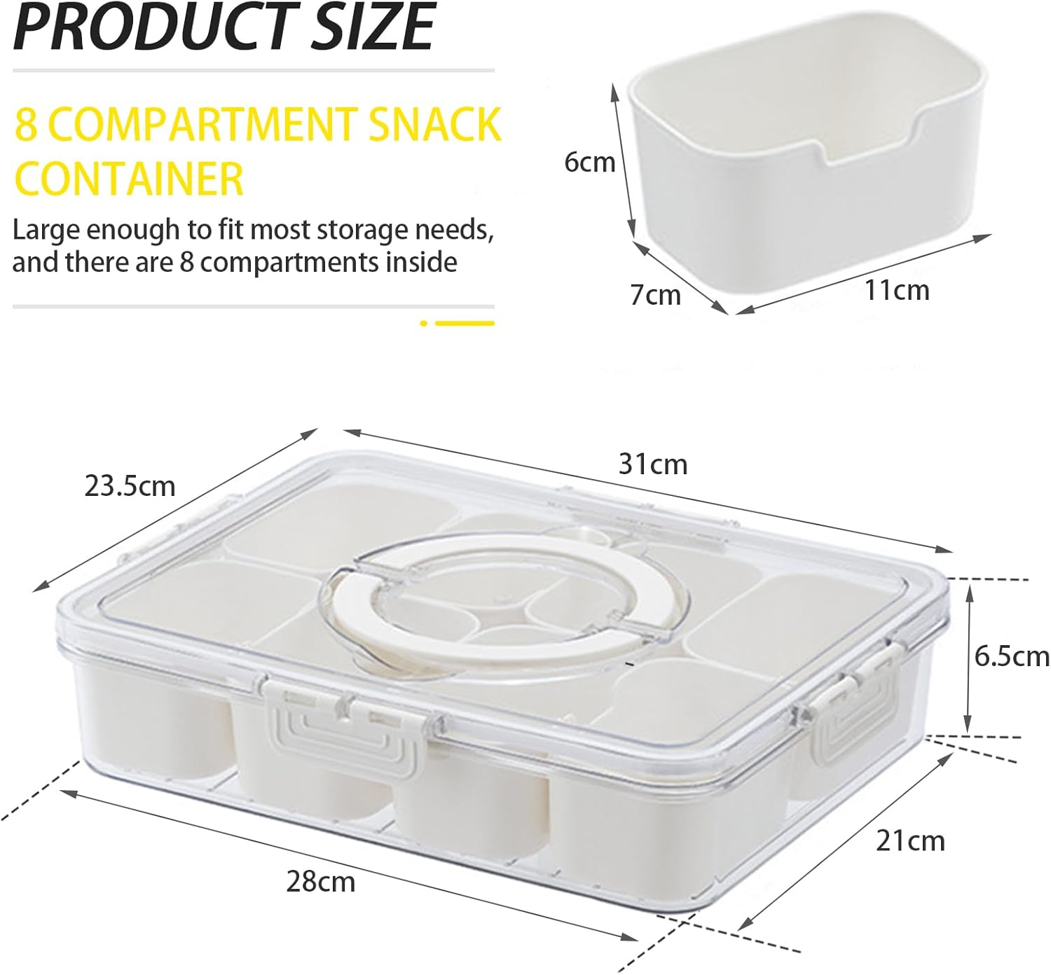 Divided Serving Tray with Lid and Handle, 2 Pack Snackle Box Charcuterie Container, Portable Snack Fruit Tray, Snack Platters Organizer with 8 Compartments for Nuts, Spices, Fruits, Snacks image number 1
