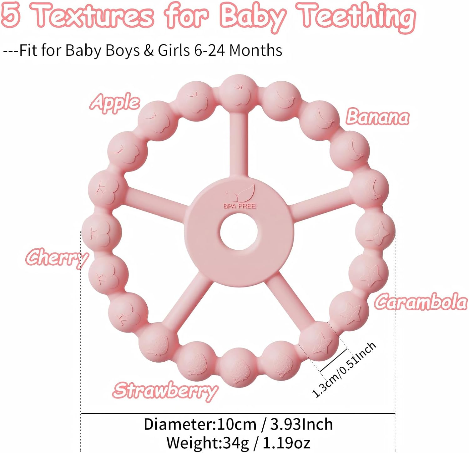 3 Pack Ring Teether Baby Infant Toys, Silicone Teething Ring Toys for Baby Teethers 6-12 Months 12-24 Months, Easy to Grasp Toy, Baby Teething Relief, BPA Free Newborn Accessories (Blue Pink Beige) image number 4