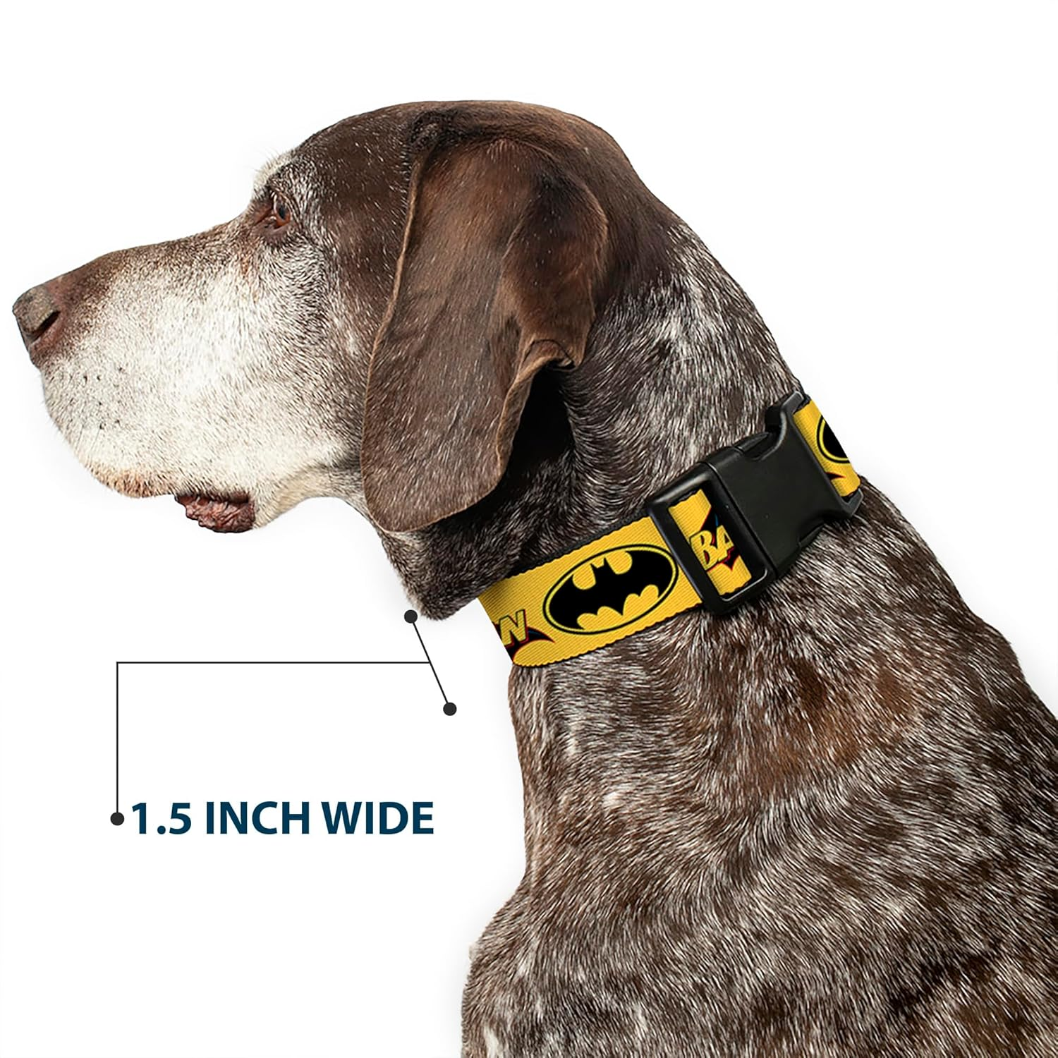 Buckle-Down Plastic Clip Dog Collar, Vintage Batman Logo and Bat Signal-3 Yellow/Black, 18 to 32 Neck Size X 1.5 Inch Width image number 5