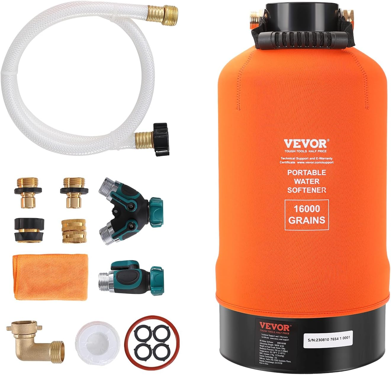 VEVOR RV Water Softener, 16,000 Grain Portable Water Softener, with 3/4" Brass Fittings and 42" Hose, Soften Hard Water Filter System for Rvs, Trailers, Boats, Mobile Car Washing, Pressure Washing image number 4