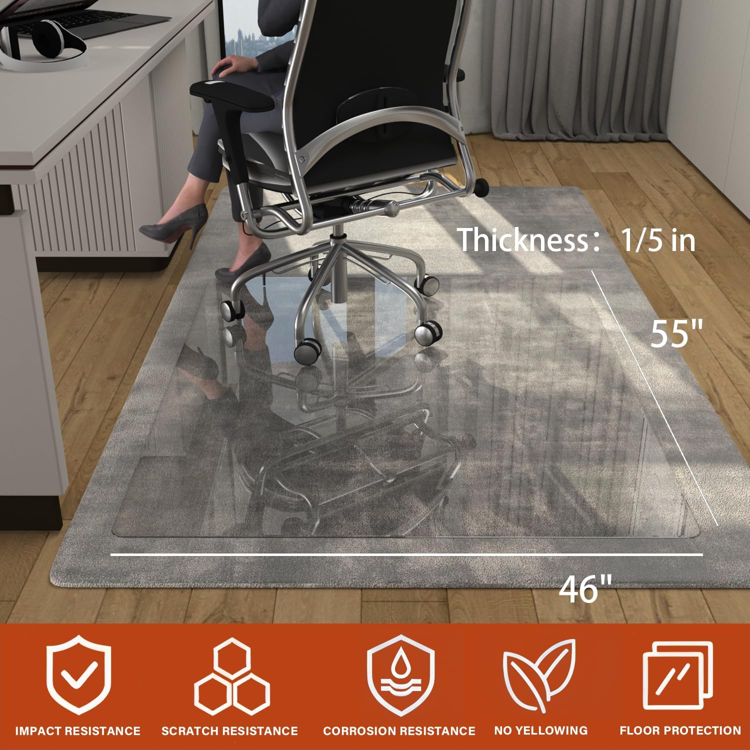 CONGUILIAO Glass Chair Mat, 115X139Cm Tempered Glass Office Chair Mat for Carpeted or Hardwood Floors, Computer Chair Mat Floor Protector Mat, Effortless Rolling, Easy to Clean (Transparent) image number 1