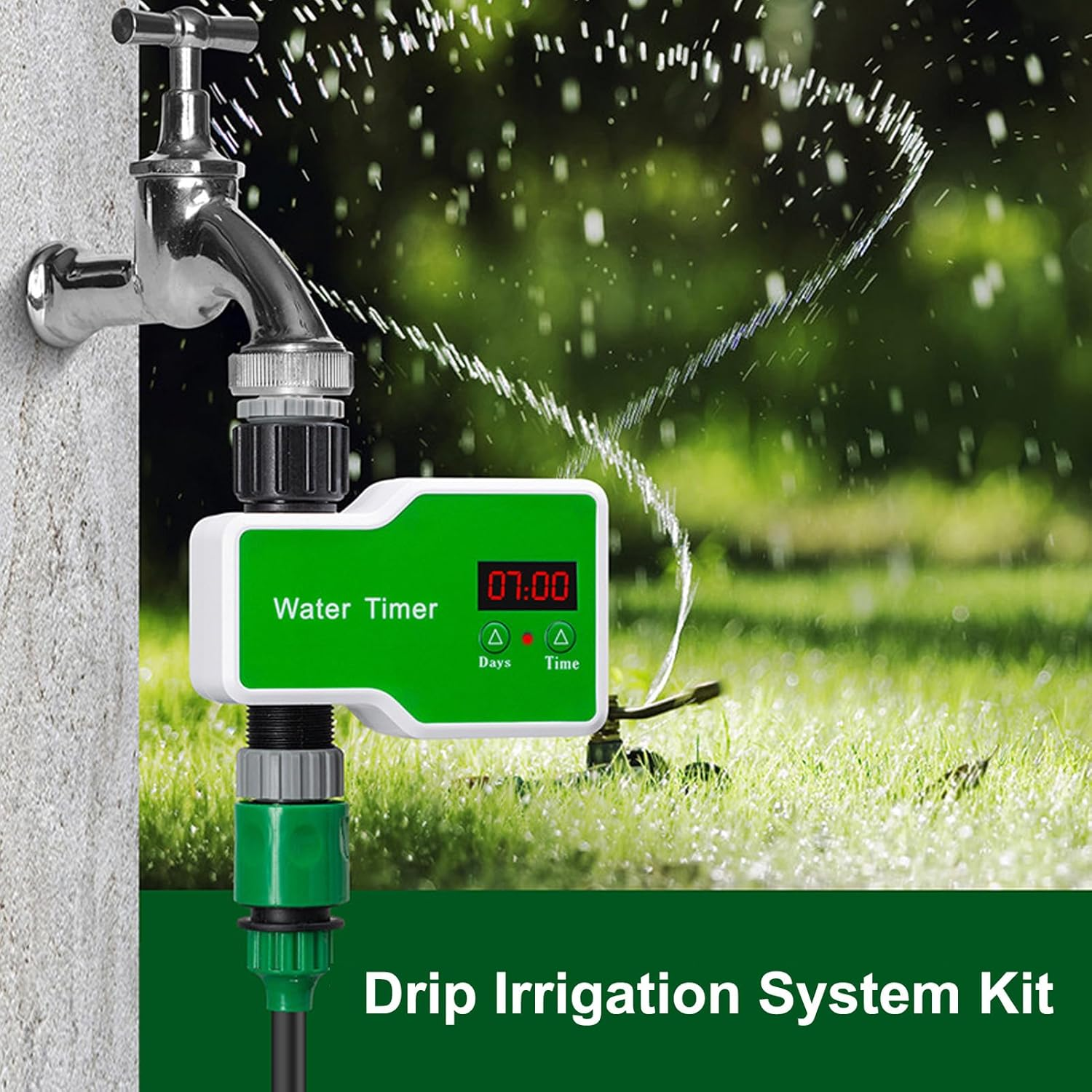Automatic Drip Irrigation Kits, 98.4FT Drip Irrigation System with Garden Timer, Quick Connector Watering Nozzles for Greenhouse, Garden, Lawn, Potted Plants Green image number 1
