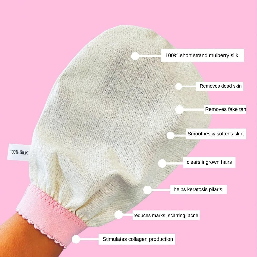 WBC Body Exfoliating Glove - Pure Raw Silk, 100% Silk Exfoliating Body Glove for Dead Skin, Tan Removal for Face and Body by WORLDBEAUTYCARE (Pack of 1) image number 5