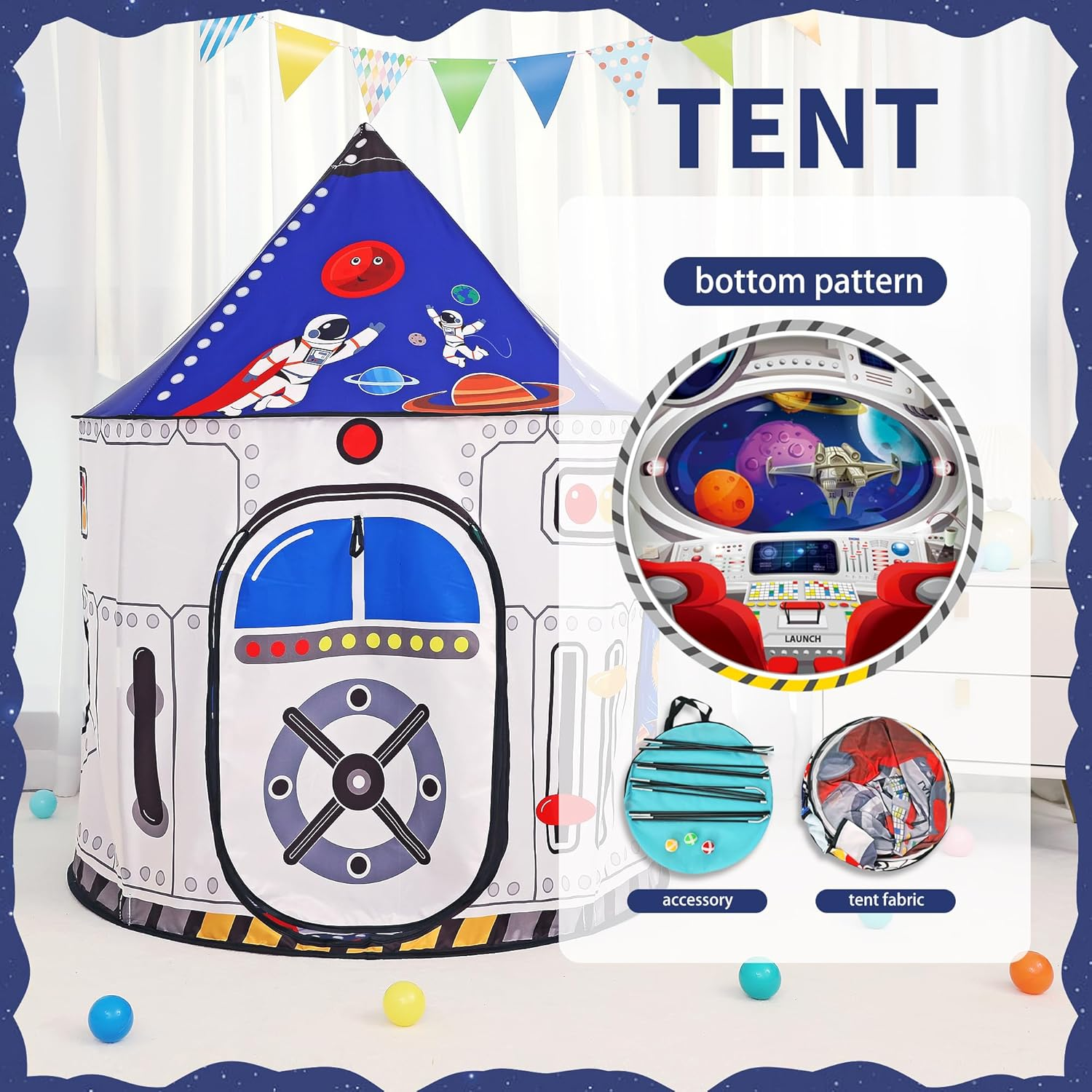 Rockets Kids Play Tent for Indoor Outdoor Astronauts Spaceship Play Tent Kids Playhouse Pop up Tent Baby House Rocket Planets Space Castle Playhouse for Boys & Girls Birthday Gift