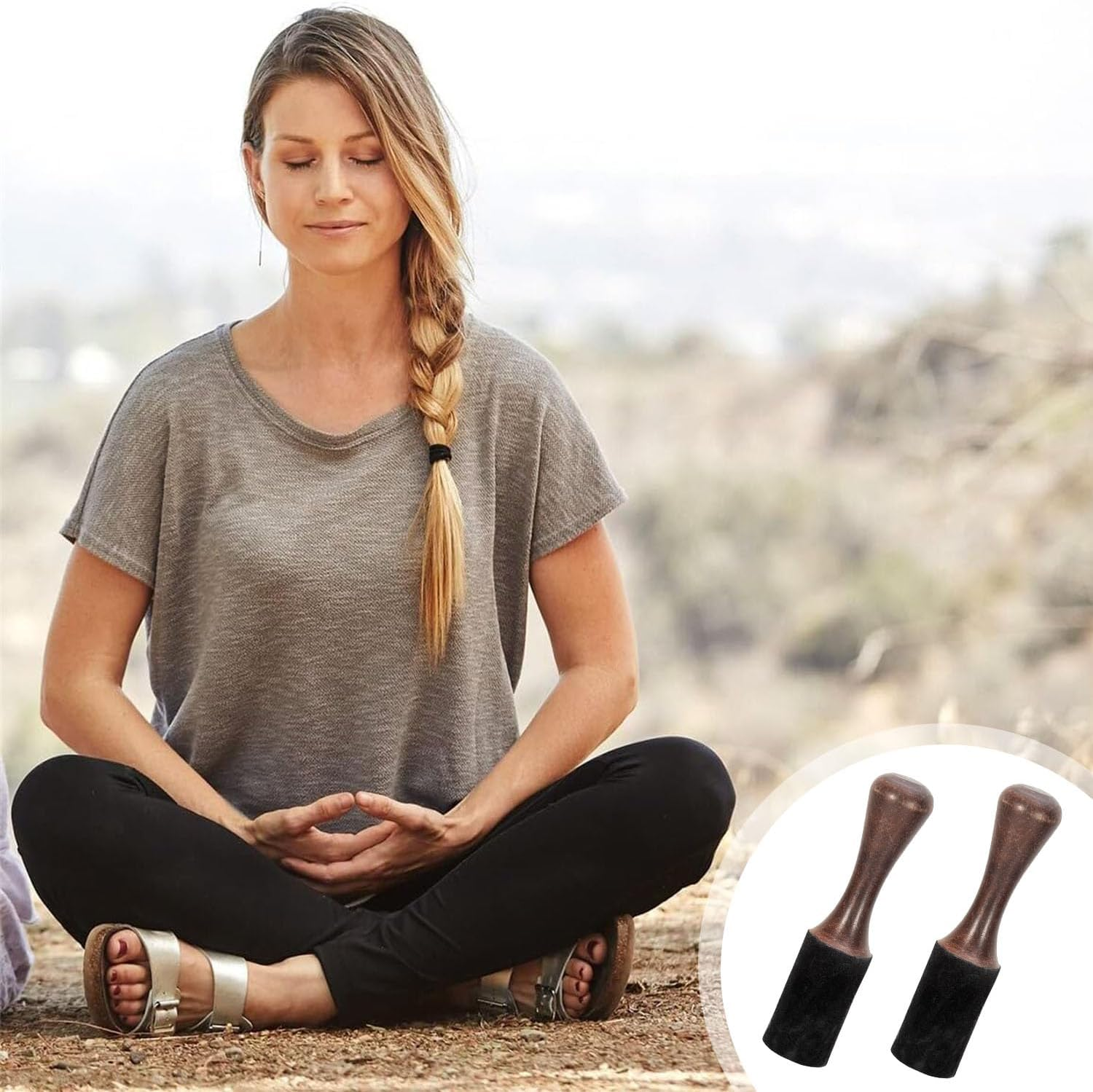 2 Pack Tibetan Singing Bowl Mallet Suede Wooden Striker Leather Wrapped Meditation Mallet Sound Bowl Stick Buddha Musical Instruments for Buddhist Meditation Yoga Chime Relaxation