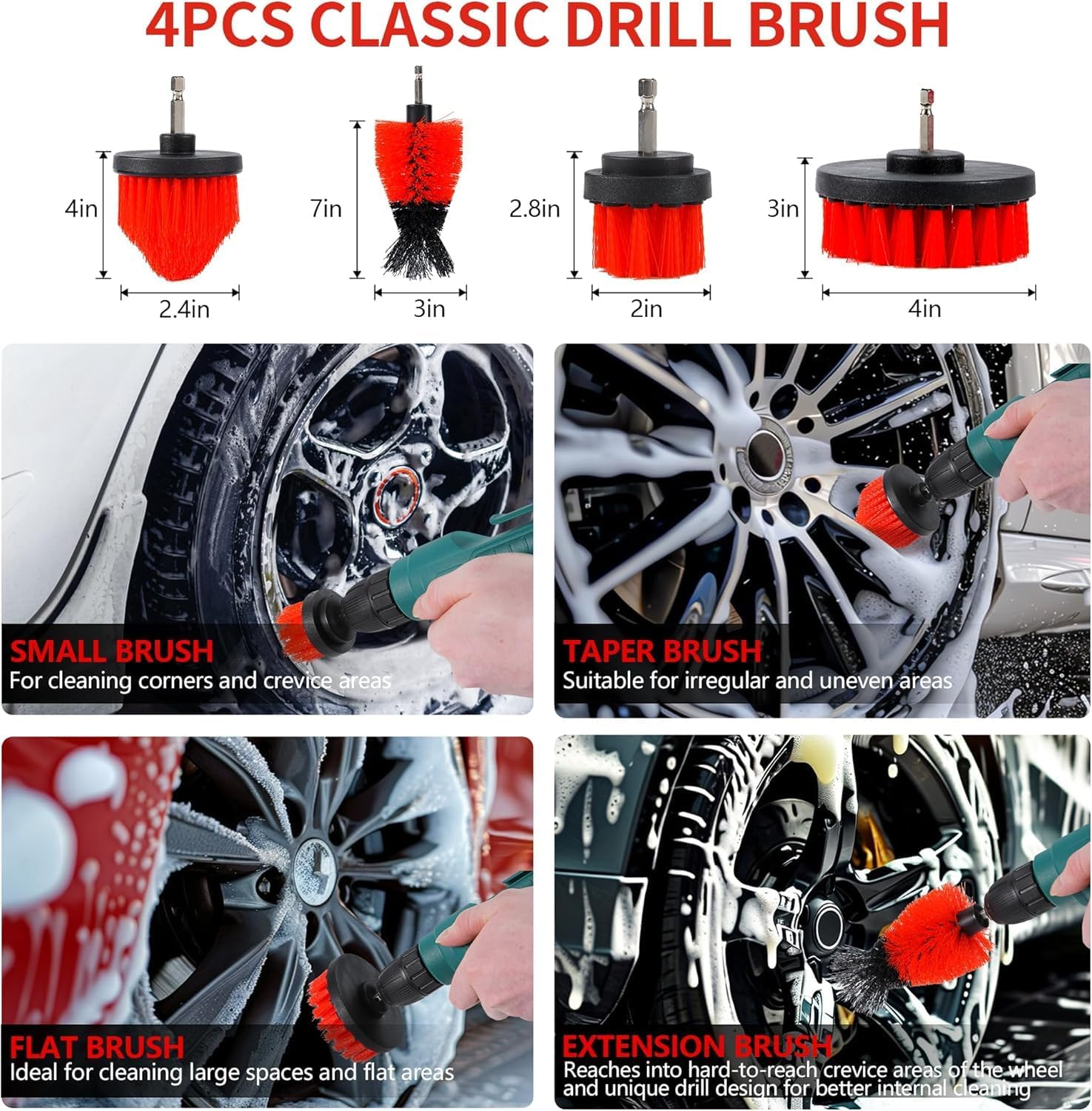 35Pcs Car Detailing Kit, Drill Brush Attachments with Detailing Brush Set and Tools Box, Red Auto Cleaning Kit Interior for Wheels, Dashboard, Windows image number 1