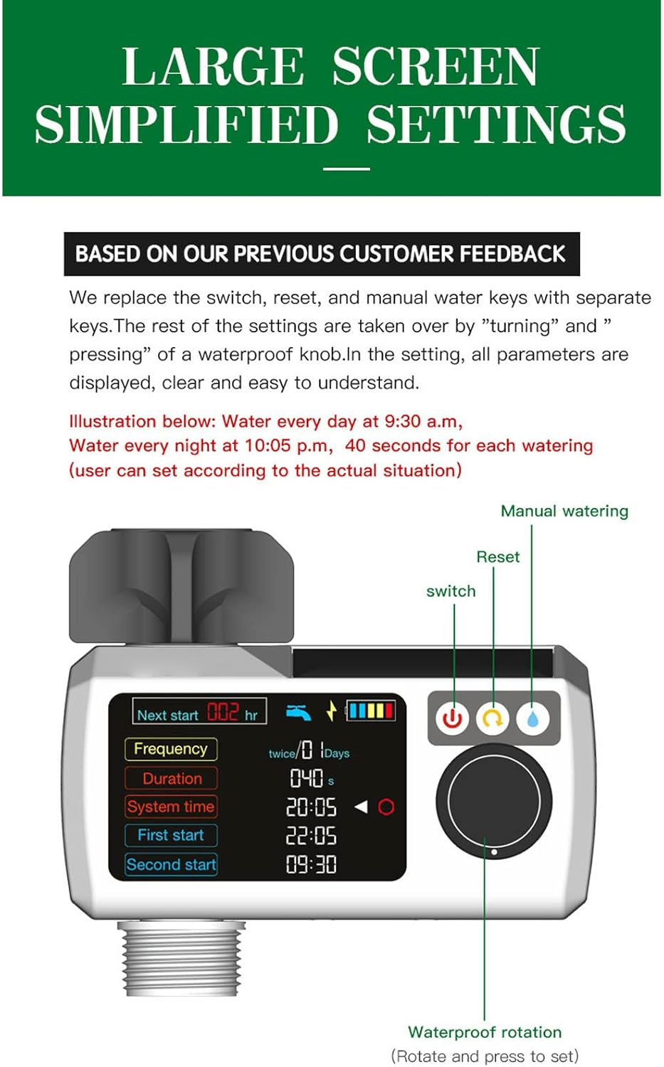 Solar Sprinkler Timer, Rain Detection Solar Power Large Screen Self Check Irrigation Timer for Garden for Courtyard for Balcony image number 6