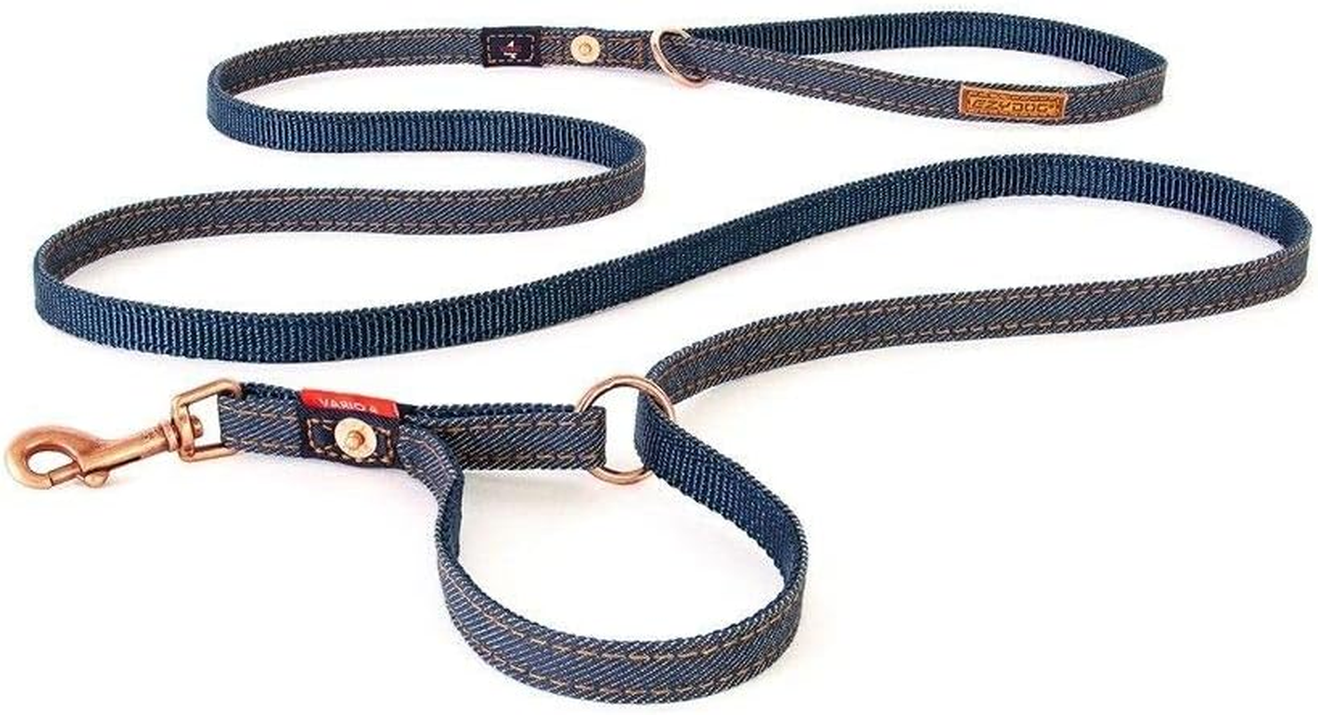 Ezydog Vario 4 LITE Multifunction Dog Leash - 12Mm Nylon Webbing Lead for Small Dogs - 4 Leashes in 1, Soft, Comfortable, Reflective, Carbon Snap Clip, (75Mm - 180Cm, Denim) image number 2