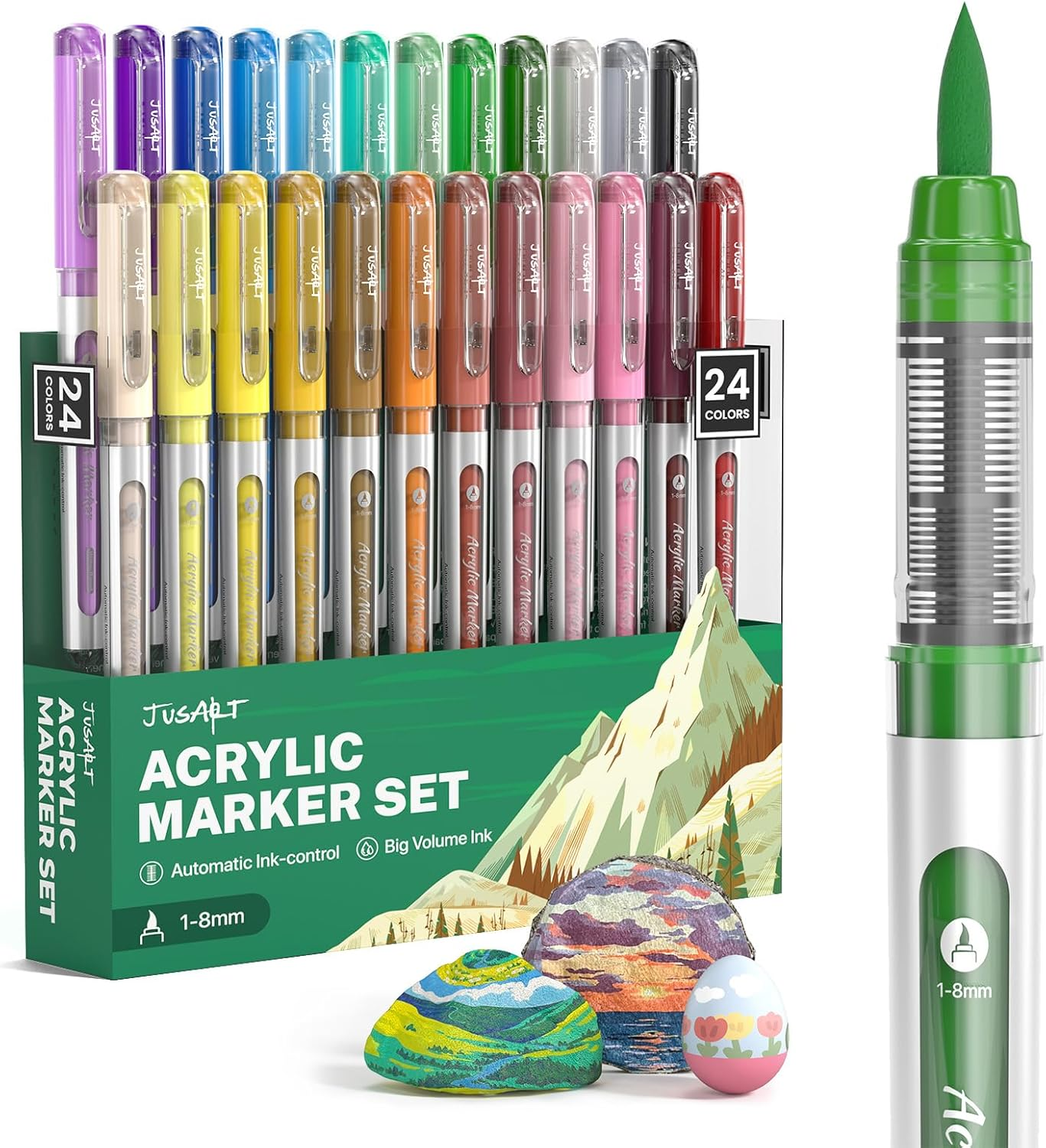 30 Colors Acrylic Paint Markers Brush Tip, Water Based Acrylic Markers with Automatic Ink Control System, Waterproof Acrylic Paint Pens for Rock Painting, Wood, Fabric, Egg