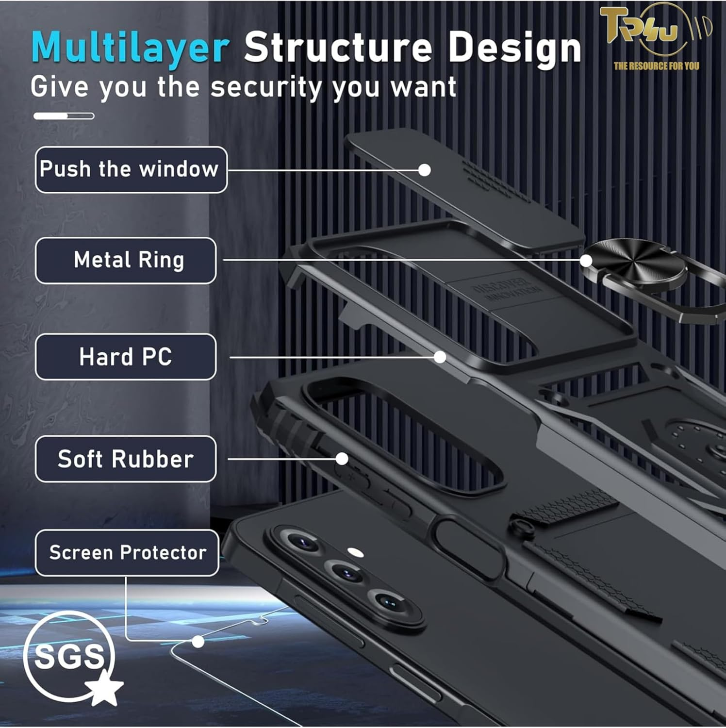 TR4U the Resource for You 2 in 1 Ring Kickstand Armor Case with 1-Pack Screen Protector Compatible with Samsung Galaxy A17 [Shockproof][Military Grade Protection] Protective Case for A17 (2025)