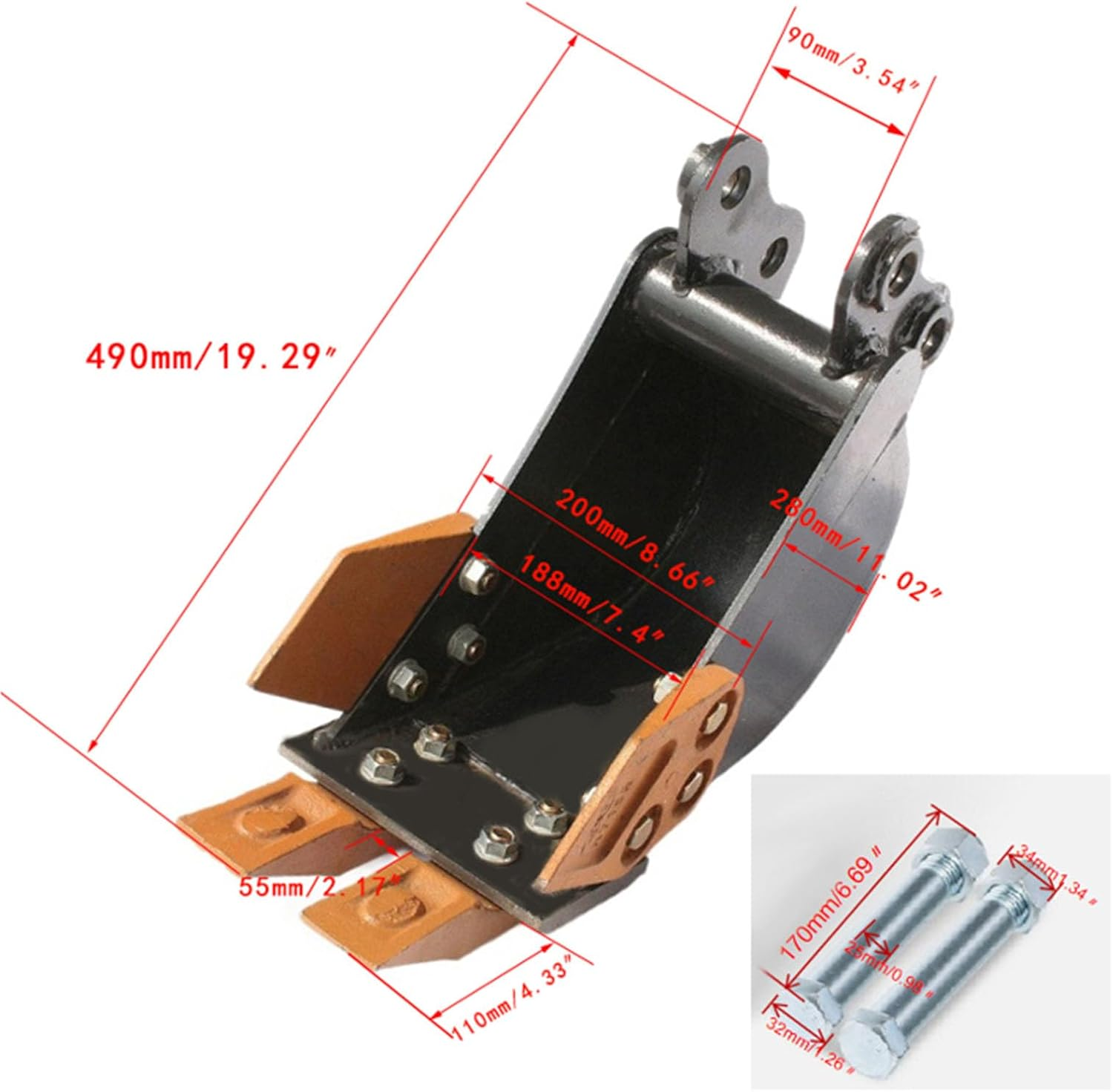 Jectse 200Mm, Mini Excavator Bucket Metal 7.87In, 2 Tons Heavy Duty Digger Attachment with Alloy Steel Teeth, for 800Kg to 2000Kg Machines image number 4