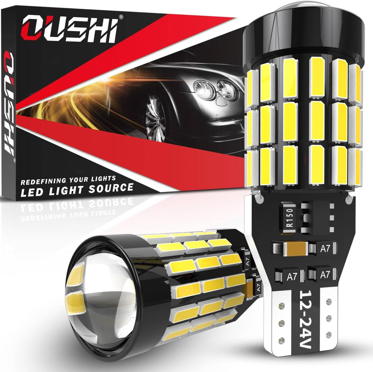 W16W T15 LED Bulb, OUSHI 800% Brighter Canbus Error Free 12V 24V 6000K White 3000LM Upgrade 921 912 LED Bulb for Car Backup Reverse Parking Tail Light Bulb, Pack of 2 image number 4