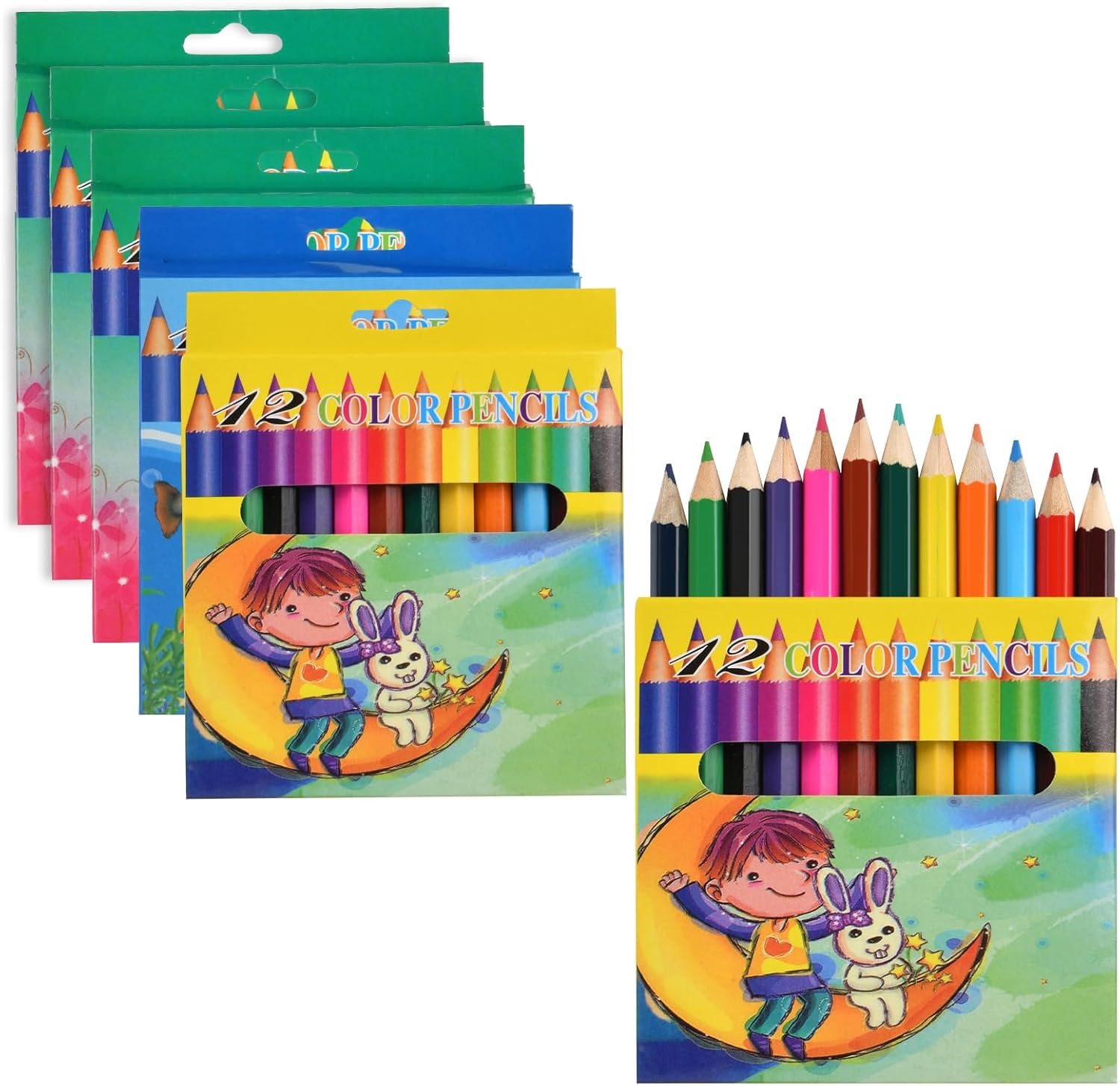 AUAUY 12 PCS Colouring Pencil Packs, 12 Colors Wooden Colored Pencils for Children, Colouring Pencils for Kids Party Bag Fillers, Kids Birthday Gifts, Class Rewards, Student Drawing and Doodle