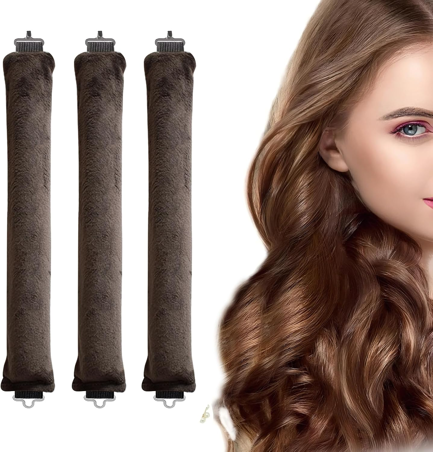Curlers, Curling Band, Heatless Curls, 3 Pieces Heatless Curls Band, Flexi Bars with Hooks, Hair Curler DIY Hair Curling Band Hairstyle Set, for Short, Medium, Long Hair Girls (Dark Brown) image number 4
