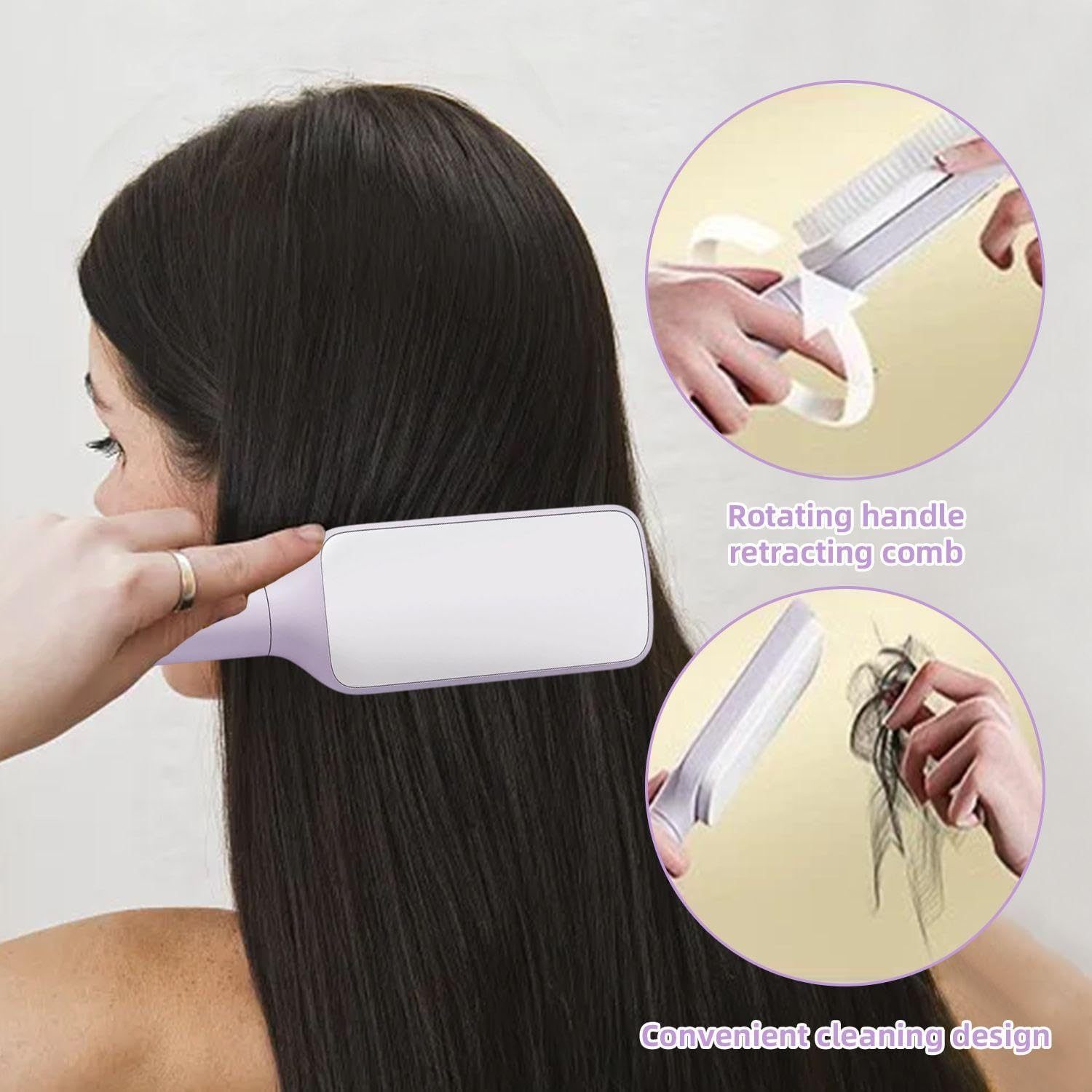 2 Pieces Rotating Straight Hair Comb and 4 Black Hair, Air Cushion Comb, Self-Interesting Hair Brush, Hairstyle Tool