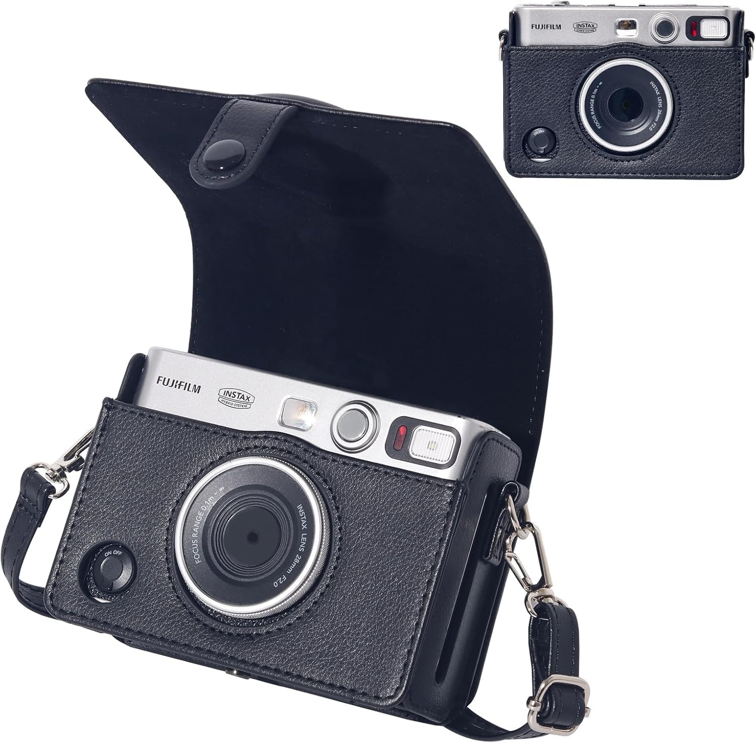 TYUANDOUER Protective Case Compatible with Fujifilm Instax Mini Evo Instant Camera, PU Leather Retro Carry Case for Fuji Instax Mini Evo with Adjustable Shoulder Strapp - Black
