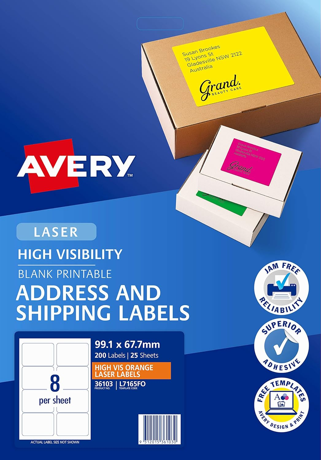Avery Fluoro Orange High Visibility Shipping Labels for Laser Printers, 99.1 X 67.7 Mm, 200 Labels (36103 / L7165FO) image number 5