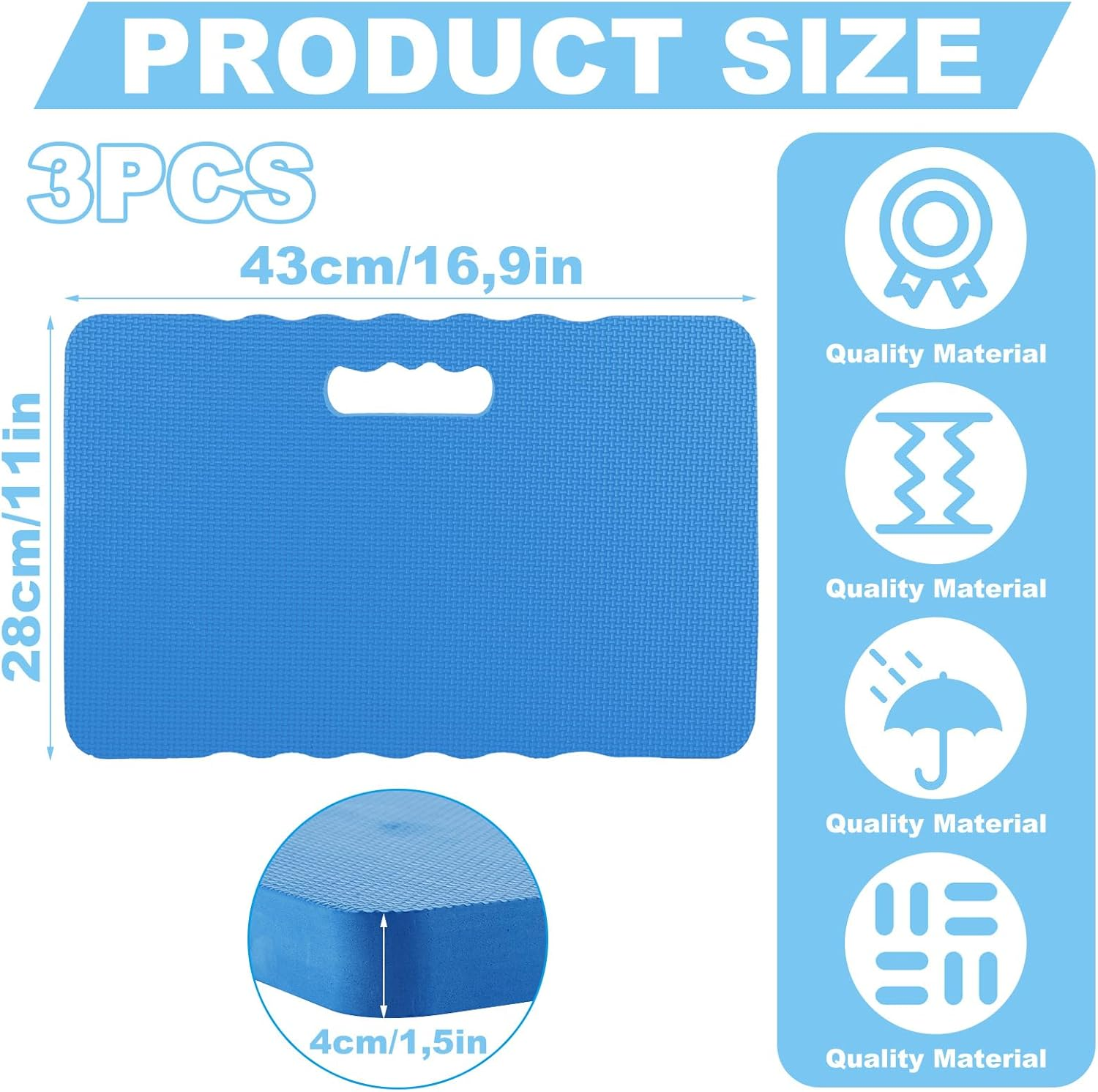 APACALI Pack of 3 Knee Cushions Garden Blue, 43 X 28 X 4 Cm Thick Garden Knee Cushion, Water-Repellent Knee Pad Garden, Knee Cushion, Multi-Purpose Cushion for Work, Yoga, Gardening, Baby Bath image number 1