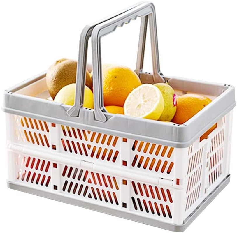 Living Today Collapsible Shopping Basket, Foldable Storage Containers, Plastic Stackable Picnic Basket with Handle image number 4