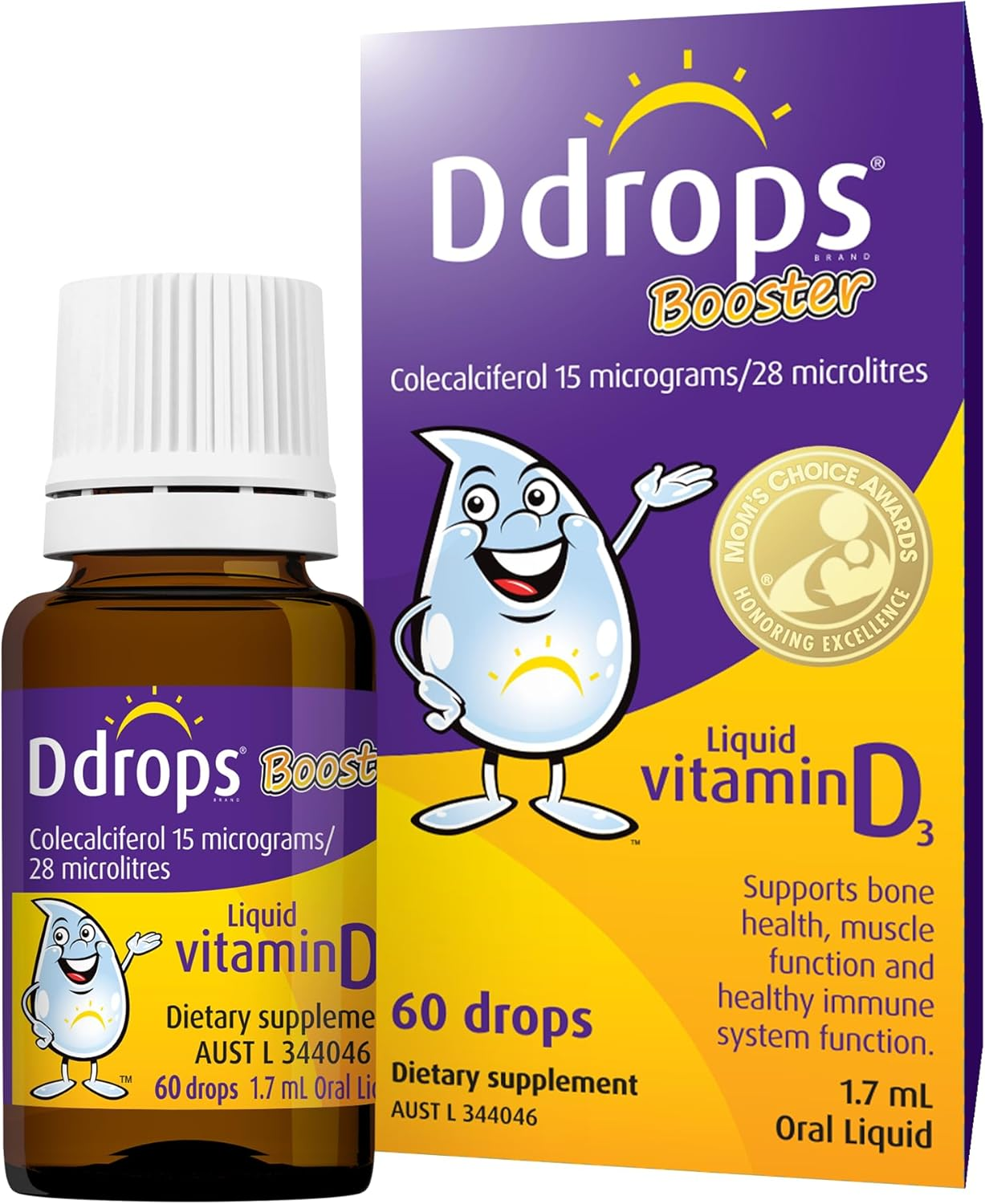 Ddrops Booster Kids Vitamin D3 Drops &ndash; Supports Bone Health, Muscle Function and Healthy Immune System Function &ndash; for Children 1 Year and Up. No Preservatives, No Sugar, Non-Gmo image number 2