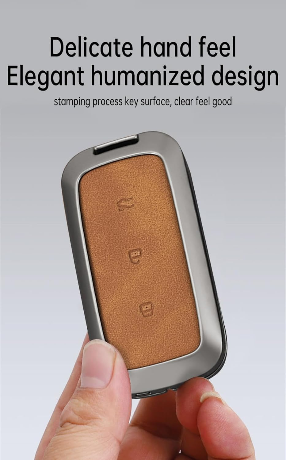 Ontto Car Key Fob Cover Case Fit for Geely EX5 Galaxy L6 L7 E8 E5 Proton E.Mas 7 2026 2025 2024 Smart Key Holder Metal Leather Shell Keyring Car Styling Accessories 3 Buttons Short Keychain-Brown - Long Keychain-Brown image number 5