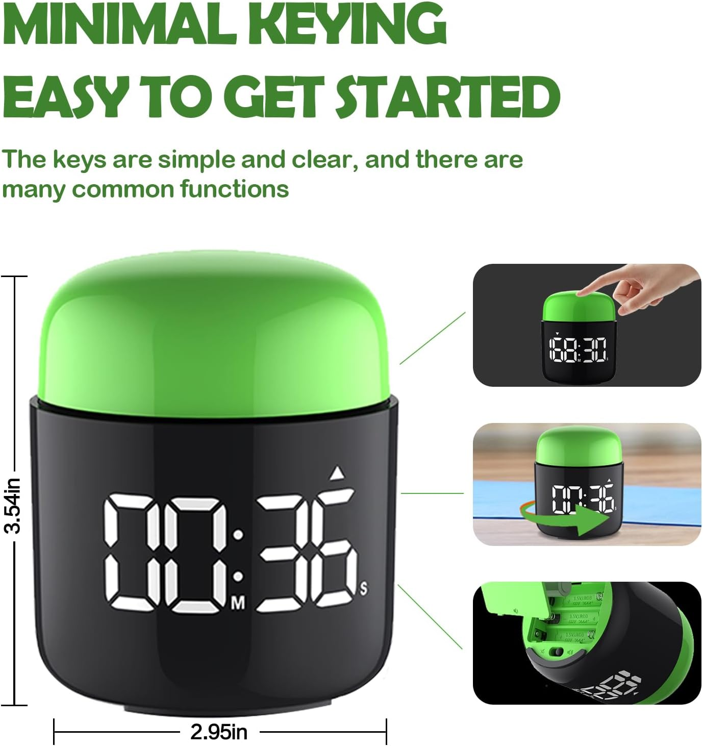 Timer Large Led Display, Table Stopwatch, Simple Manual Rotation Count down & Up, Adjustable Volume & Brightness, Easy for Kids, Vintage No Ticking Time Management Clock, Loud Alarm or Silent image number 3