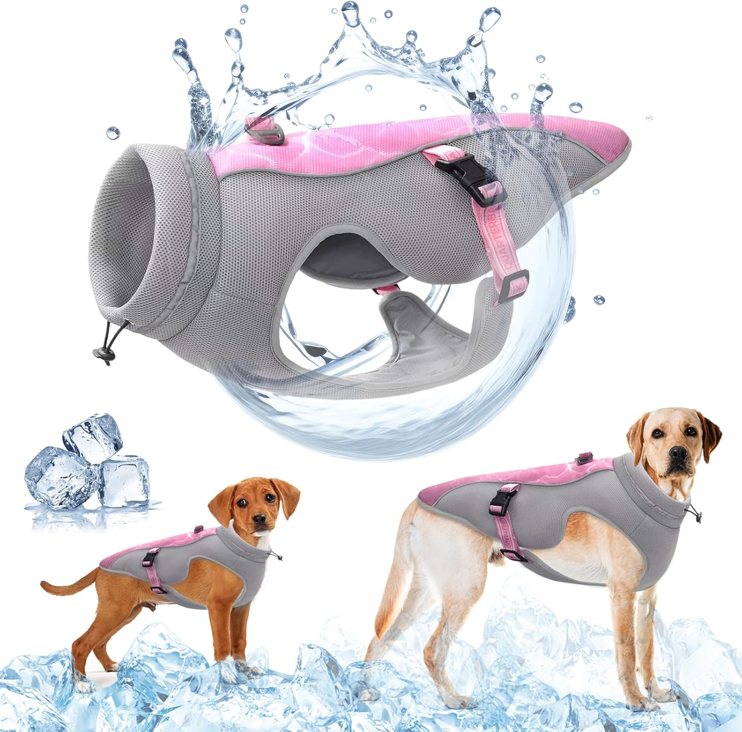 Improved Dog Cooling Vest with Sun Protection, Breathable Mesh Vest for Dogs, Reflective Strips, Adjustable Straps, with D-Snap Harness, Ideal for Small, Medium and Large Dogs, Blue