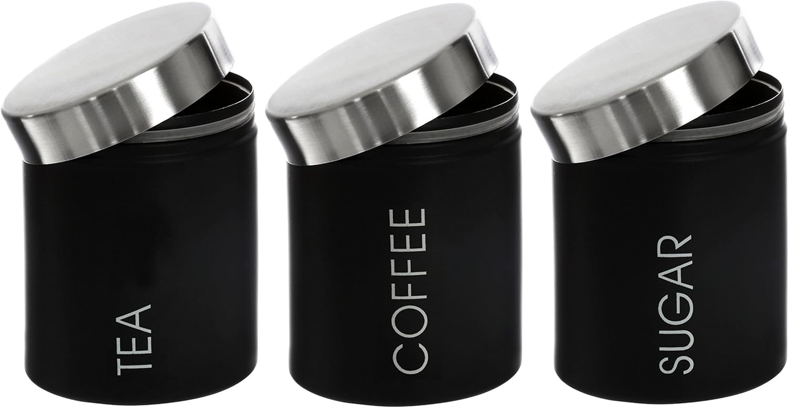 Premier Housewares Liberty Tea, Coffee and Sugar Canisters - Set of 3, Black