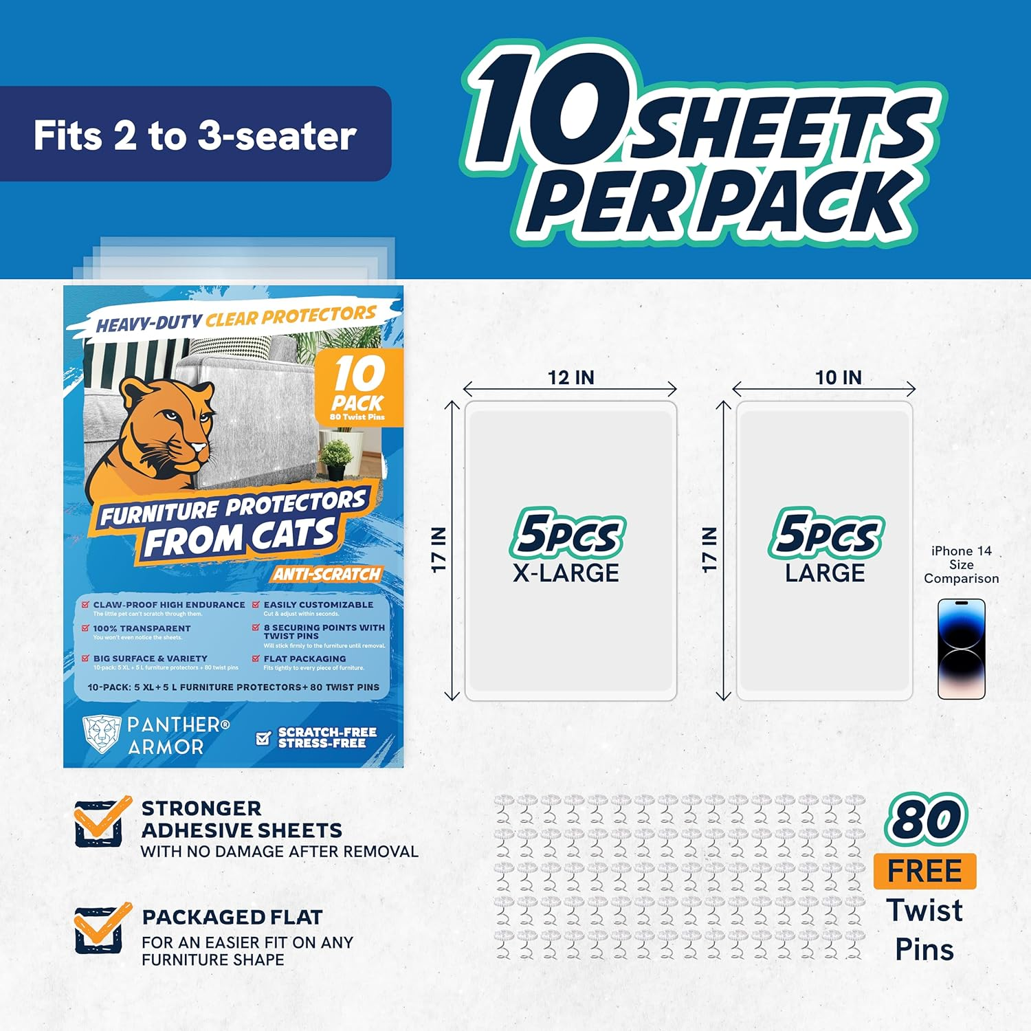 Furniture Protectors from Cats - 10-Pack XXL Couch Protector for Cats - anti Cat Scratch Furniture Protectors Guards - Sofa Corner Scratching Training Tape Cat Scratch Deterrent for Furniture Plastic image number 3